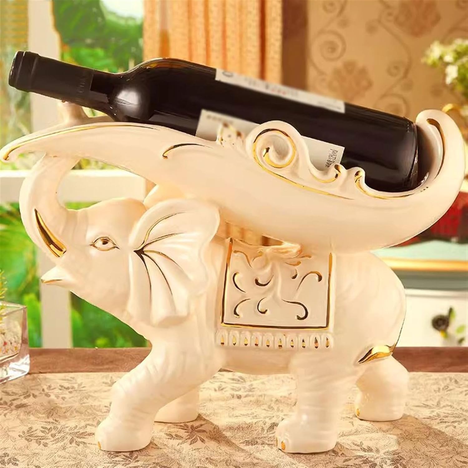 Stylish Tabletop Wine Rack with Gold Gilding Elephant Design