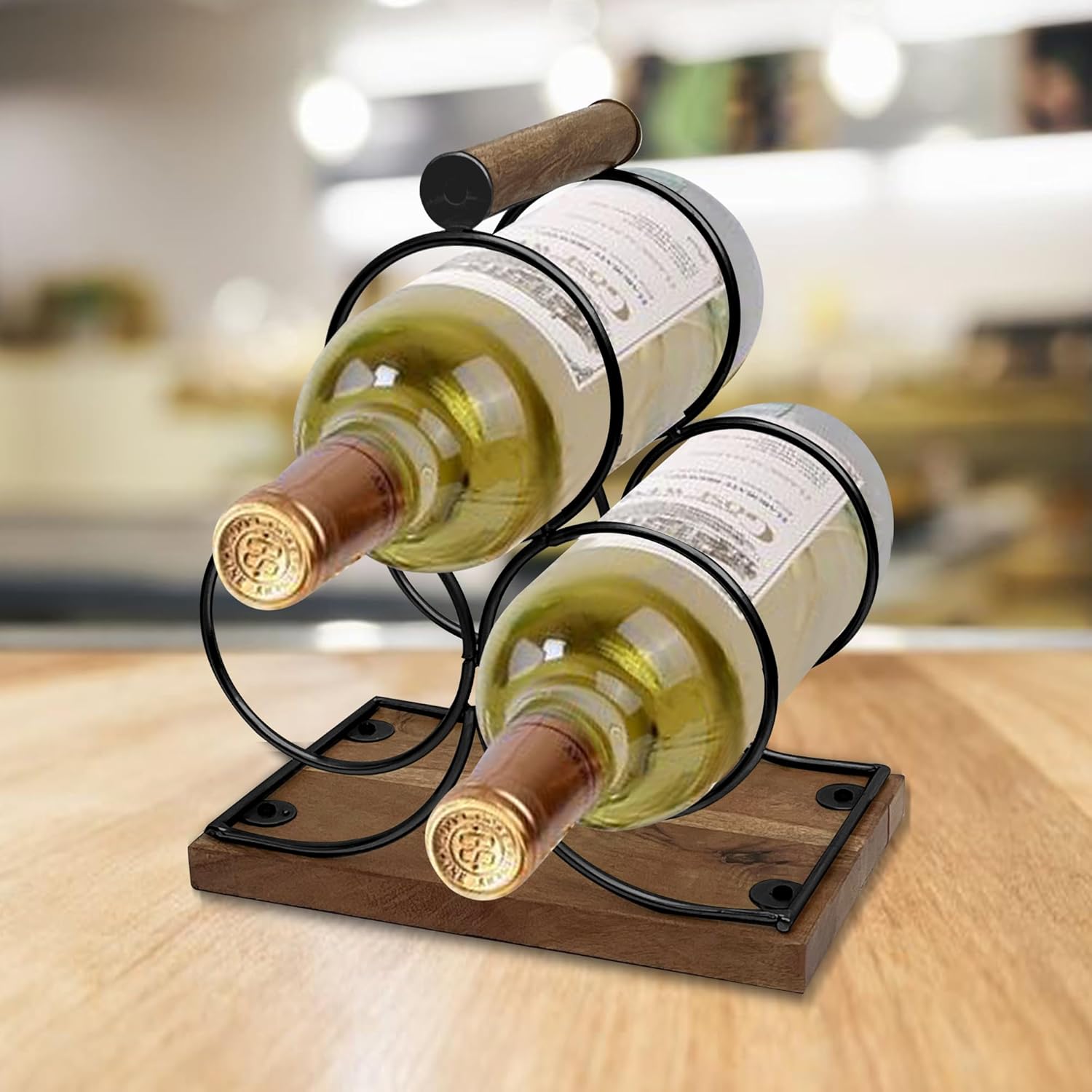 Nu Steel 3 Bottles Tabletop Wine Holder Black 1