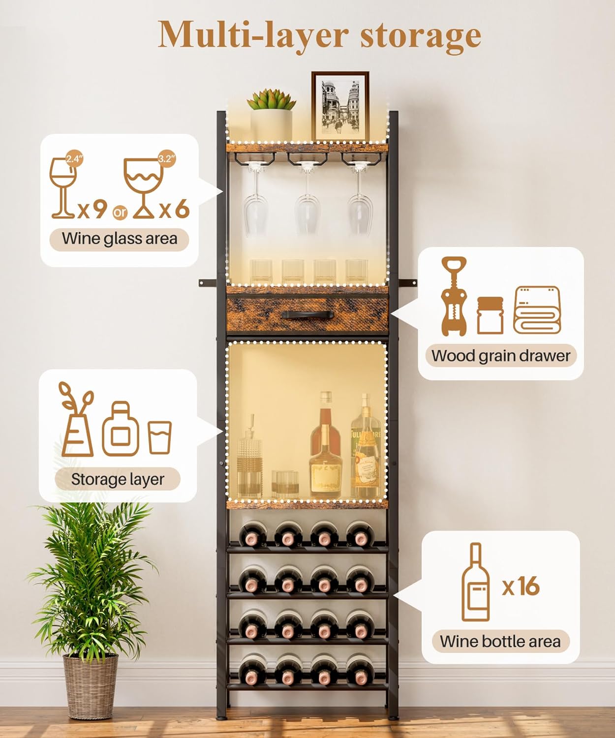 Vilaxing Freestanding Wine Rack with Storage Drawer