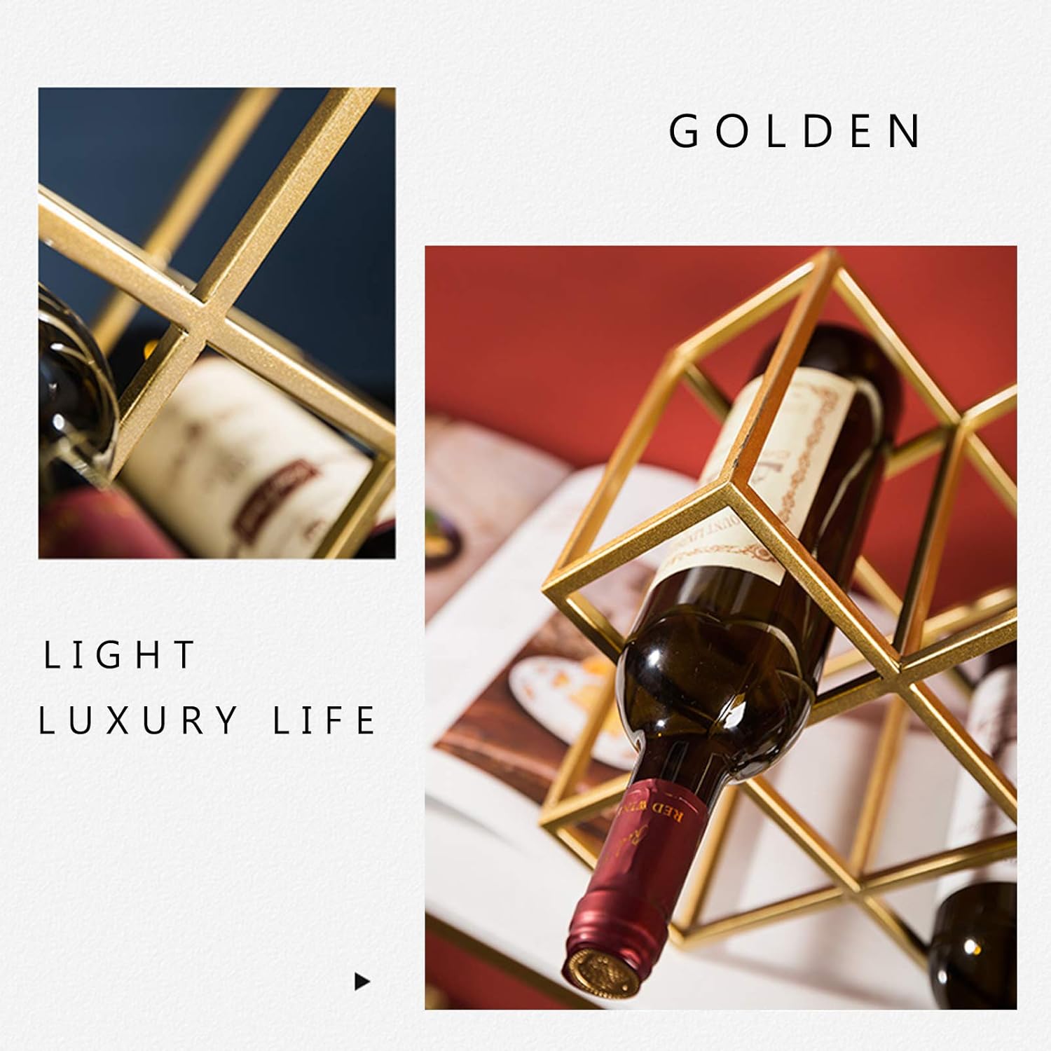 Modern Wine Rack for 8 Bottles Gold Finish