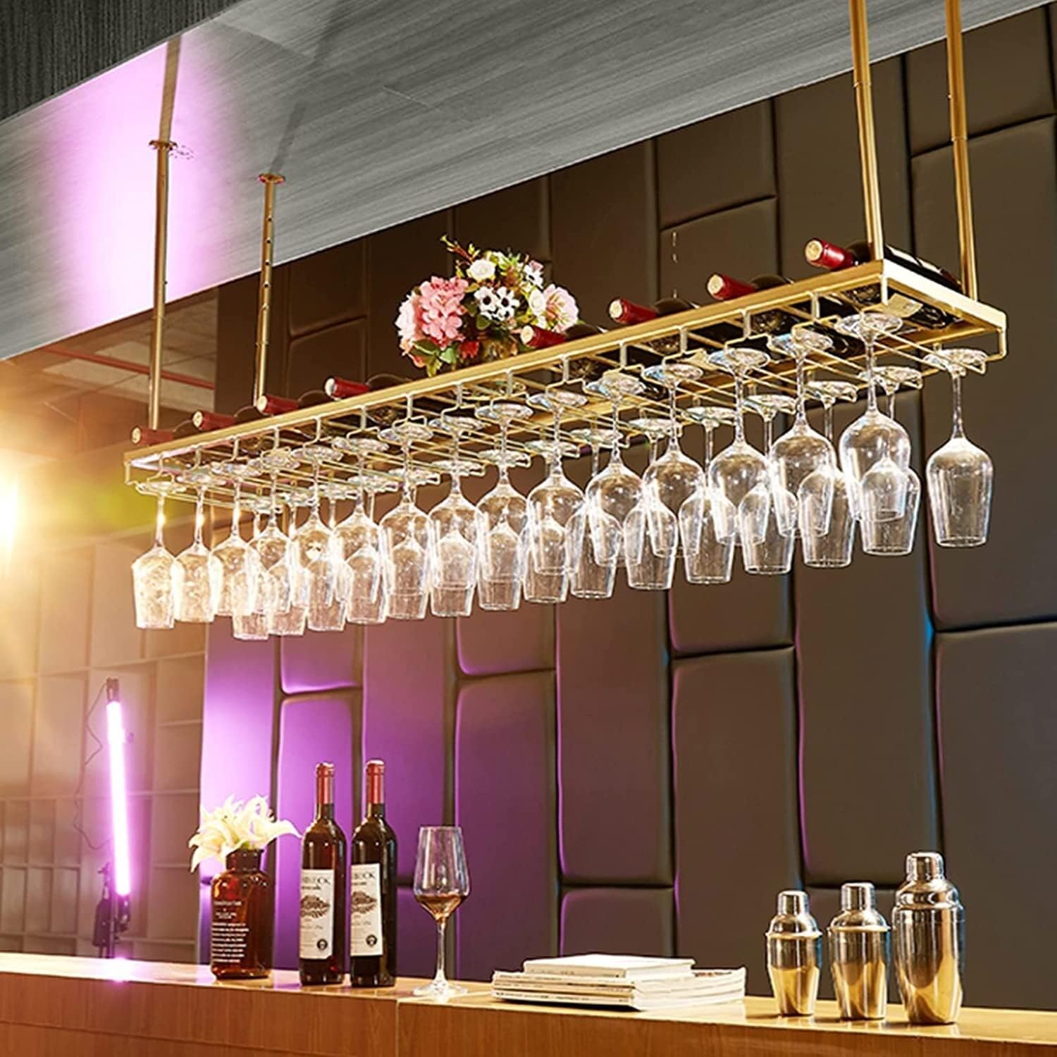 IOCCIOBB Ceiling Metal Wine Rack with Adjustable Height