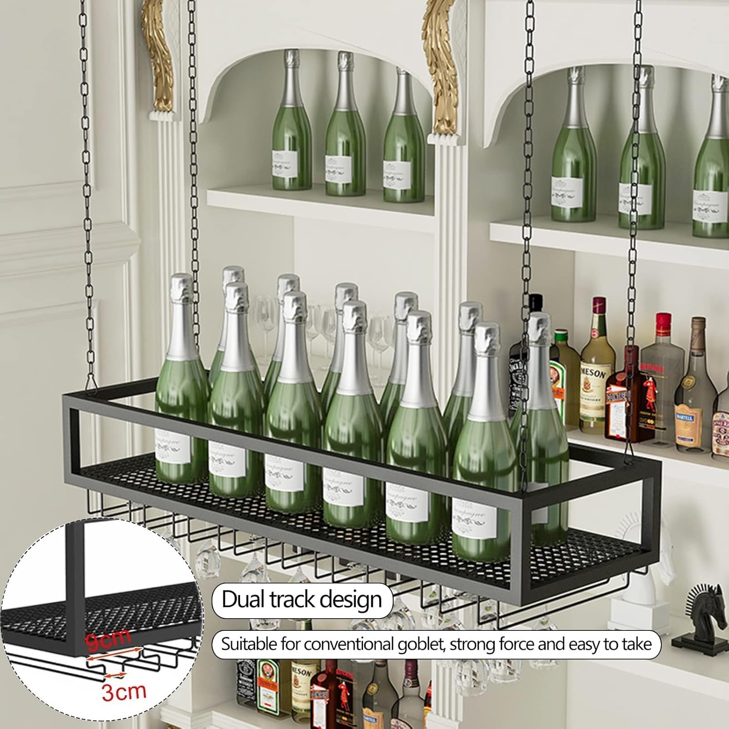 Suuim Ceiling Metal Wine Glass Rack - Adjustable Stemware Holder