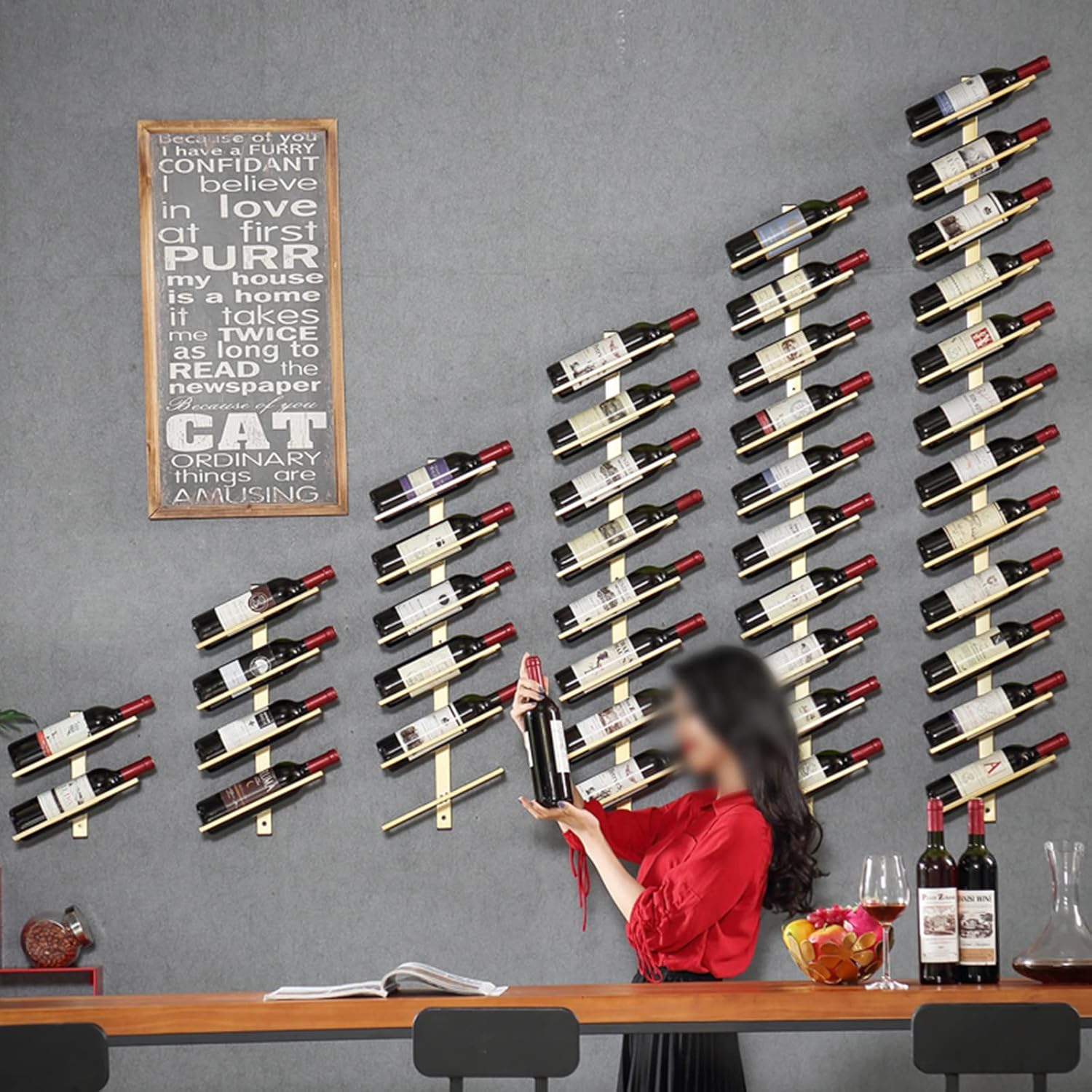 Modern Wall-Mounted Wine Rack with 2 Bottles Black