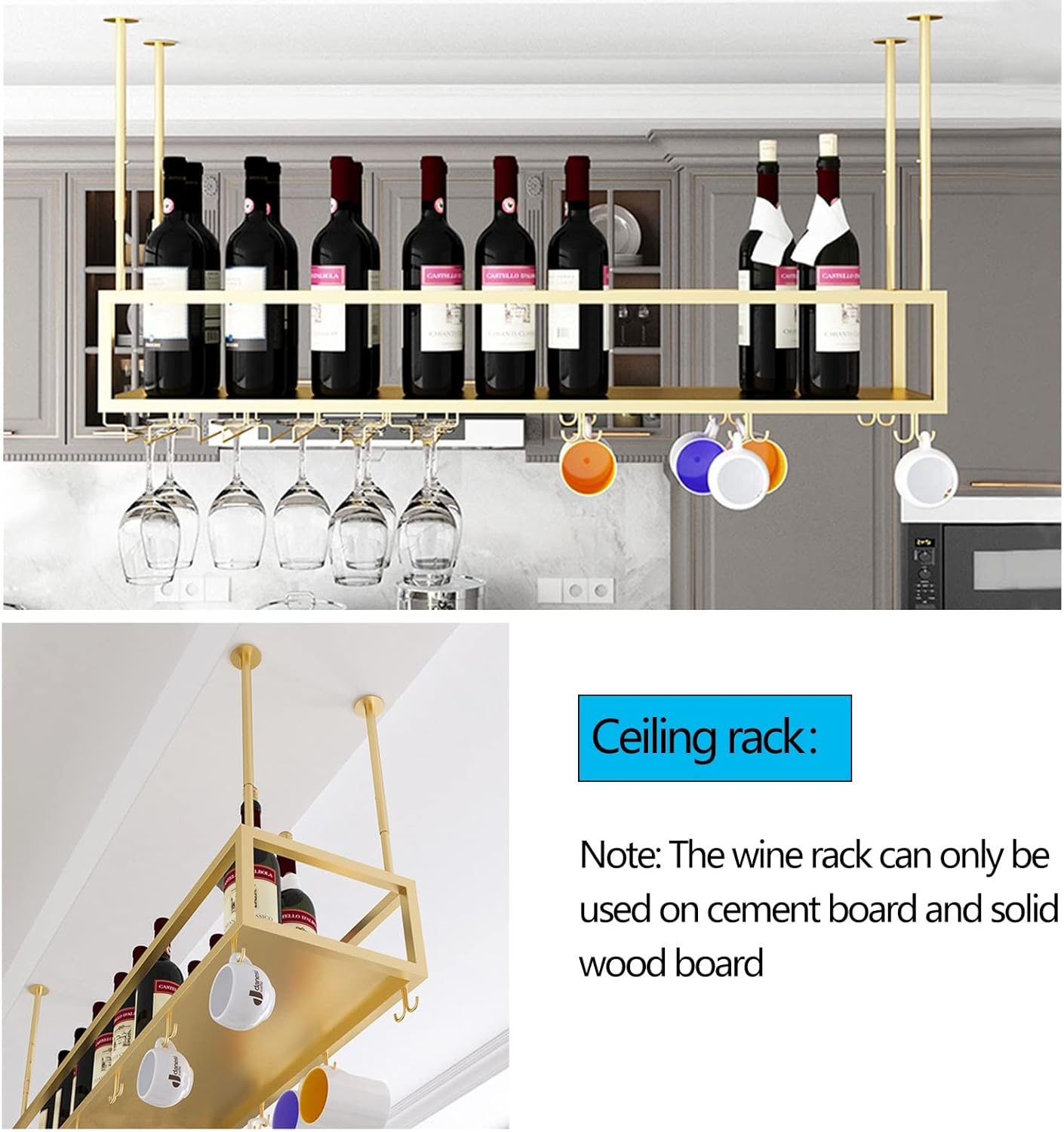 Gold Hanging Wine Glass Holder with Adjustable Arm