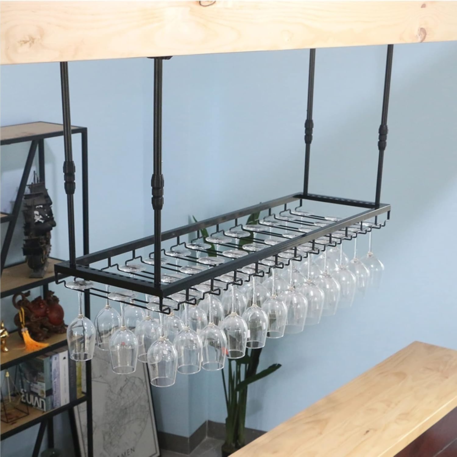 Suuim Ceiling Hanging Wine Shelf Black