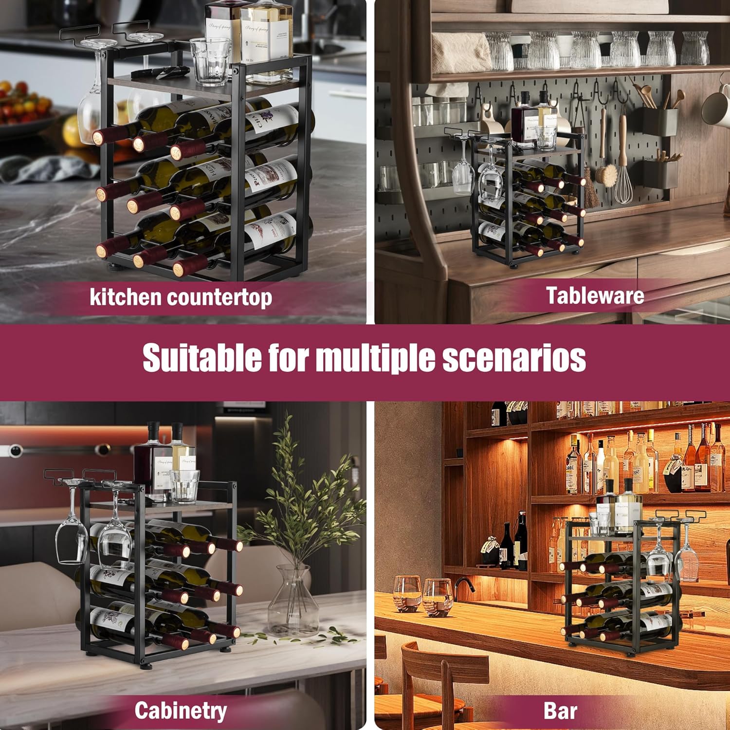 Facka 4-Tier Tabletop Wine Rack for Kitchen and Bar