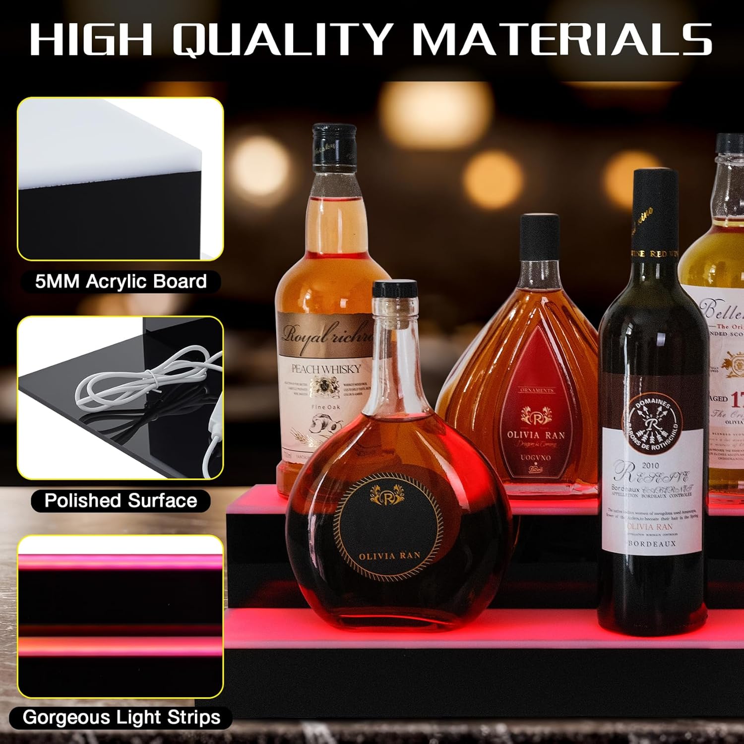 LED Lighted Liquor Bottle Display Shelf with Remote and App Control