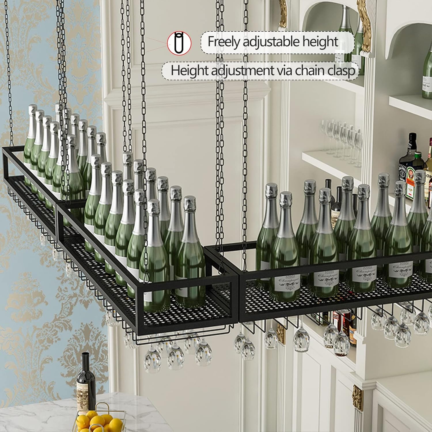 Suuim Ceiling Metal Wine Glass Rack - Adjustable Stemware Holder