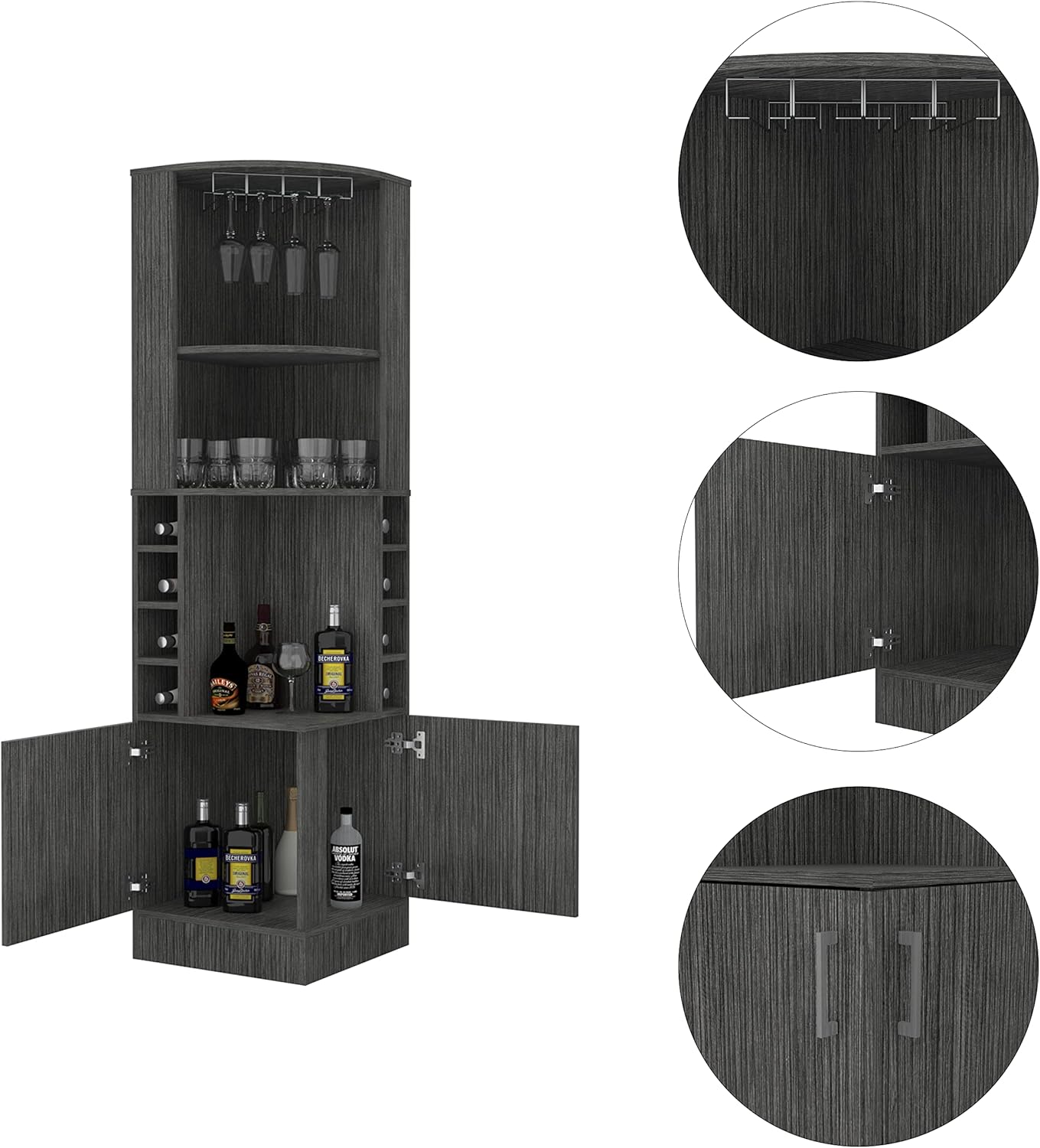 Extra Large Capacity Wine Cabinet with Double Doors and 8 Shelves