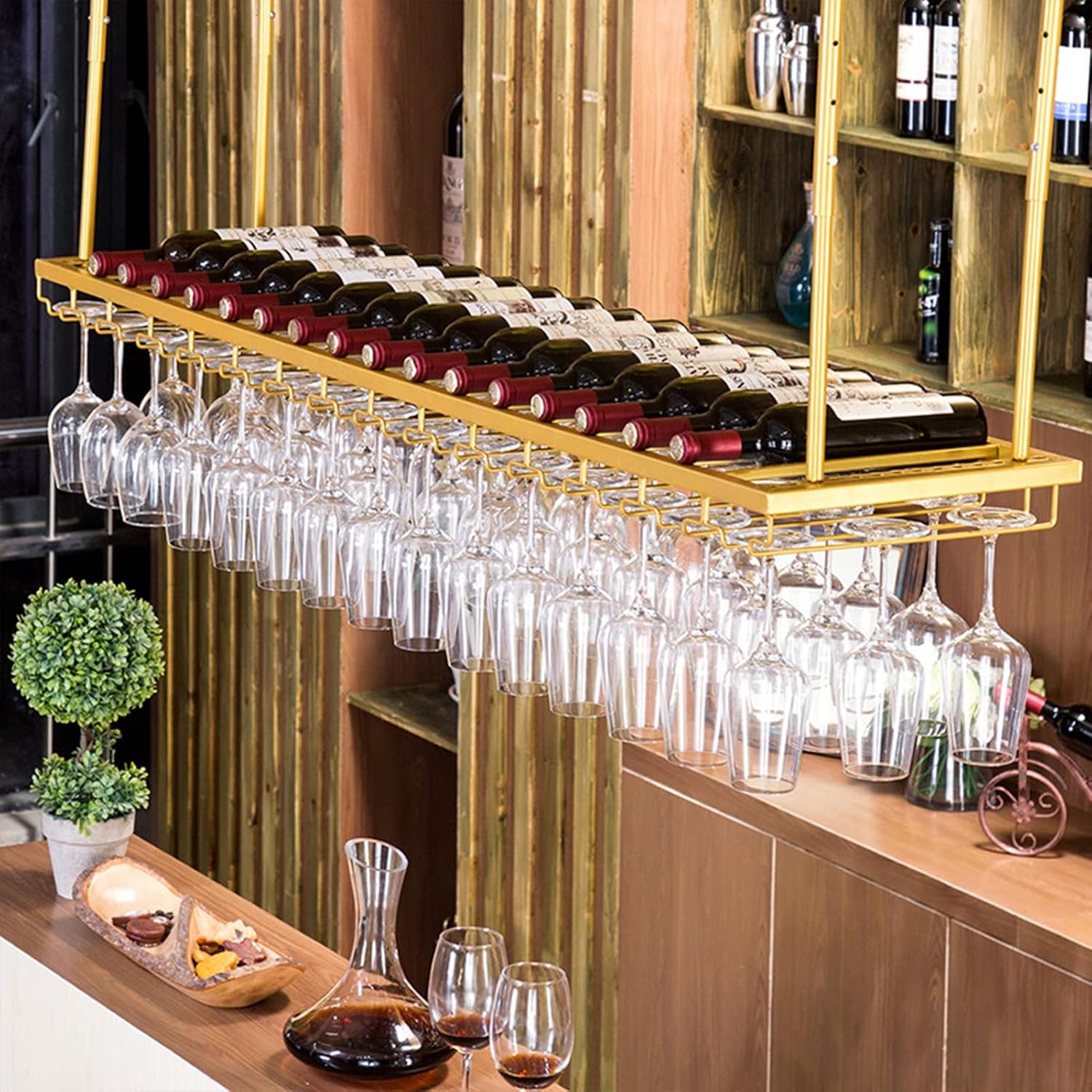 Suuim Adjustable Wine Glass Holder with Storage