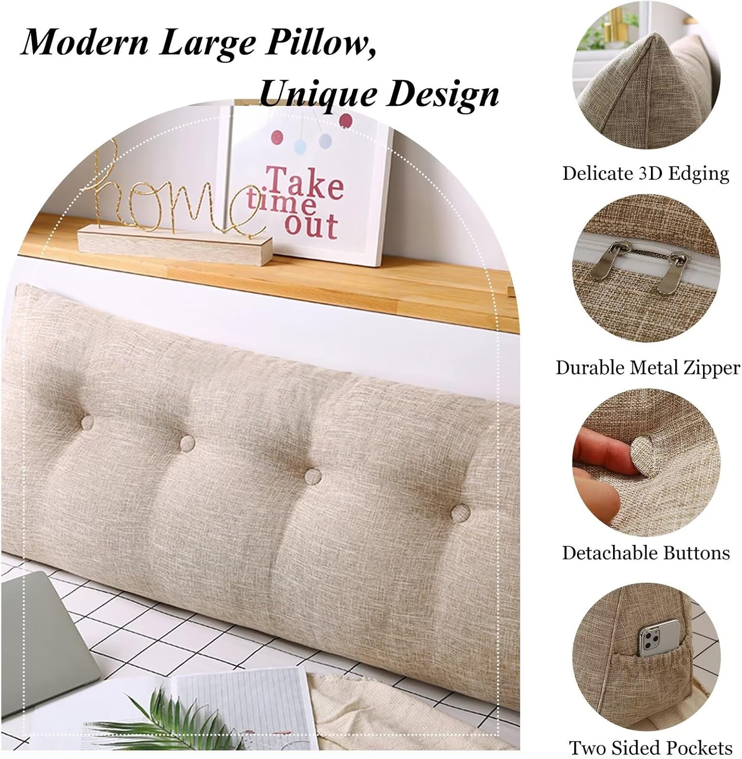 VClife Beige Wedge Headboard Pillow 47x8x20 Inch