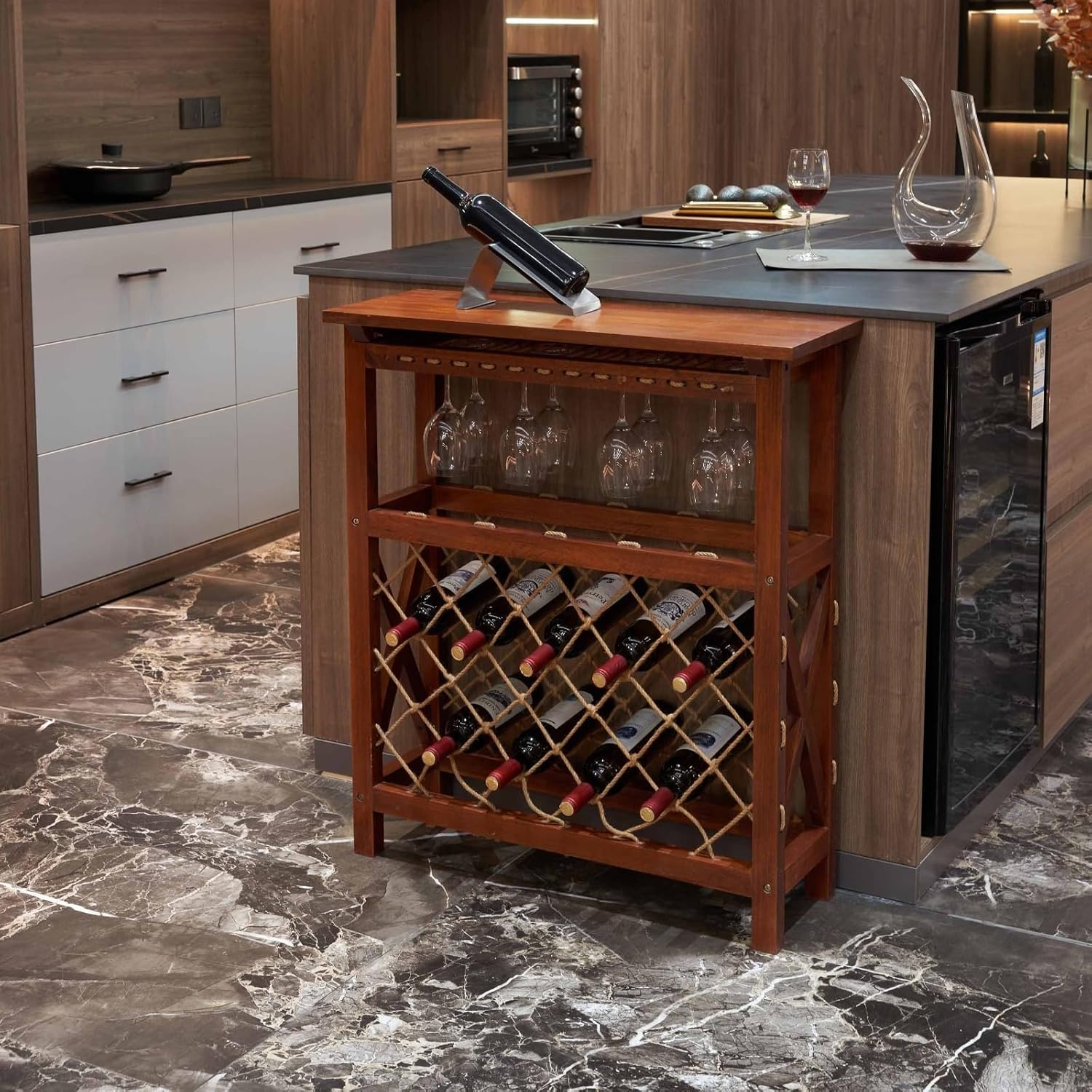 BGTR 32 Bottle Freestanding Wine Rack Rustic Style for Kitchen and Pantry