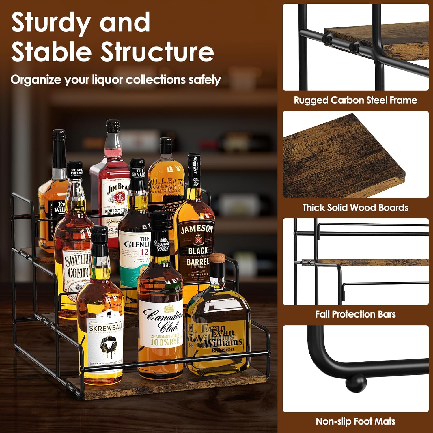 Nuovoware 3-Tier Liquor Display Shelf with Wooden Base