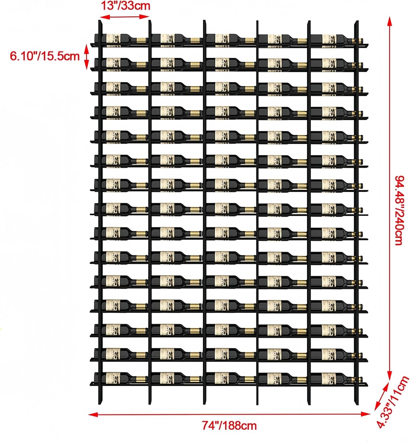 75-Bottle Vertical Wall Wine Rack Black Metal