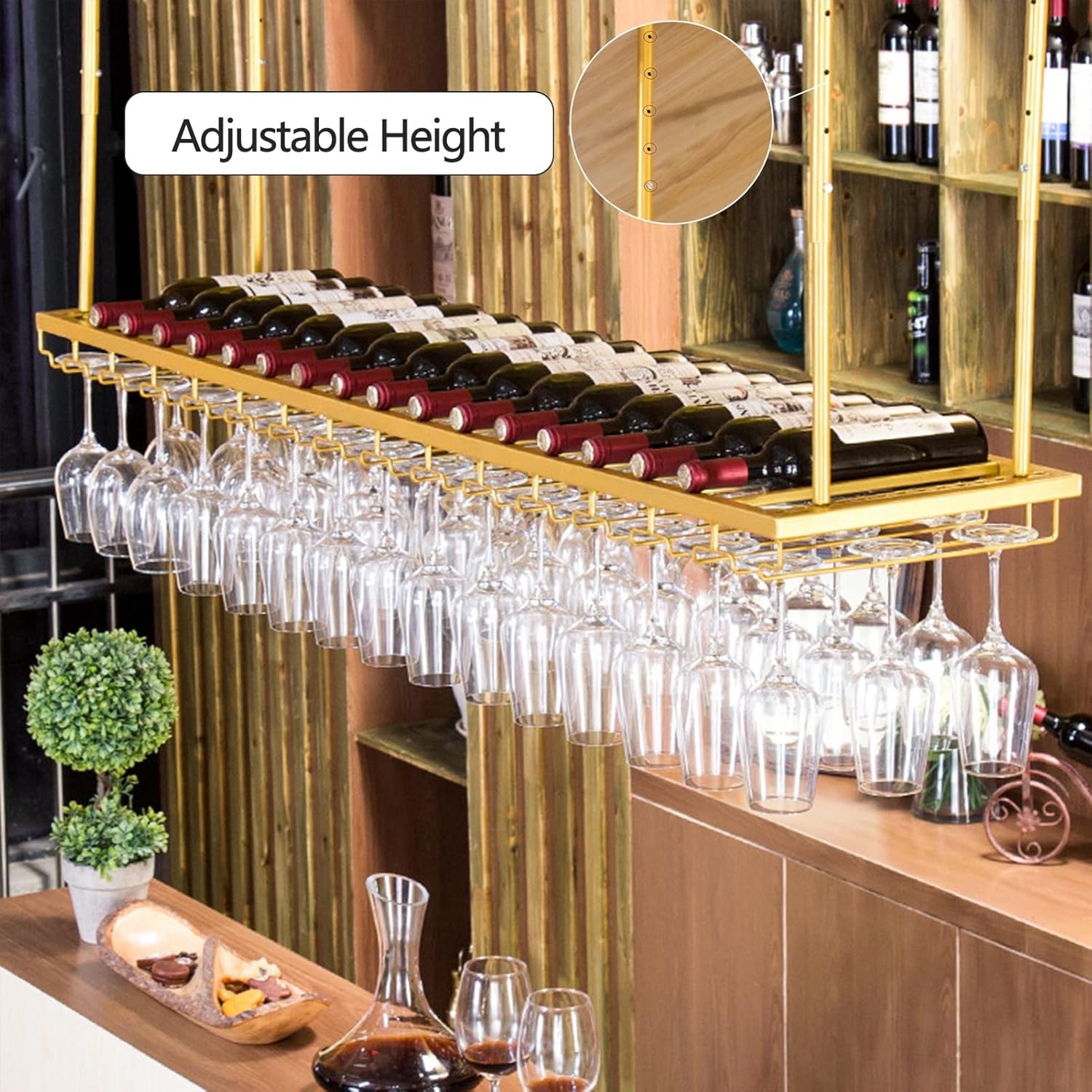 Suuim Adjustable Wine Glass Holder with Storage