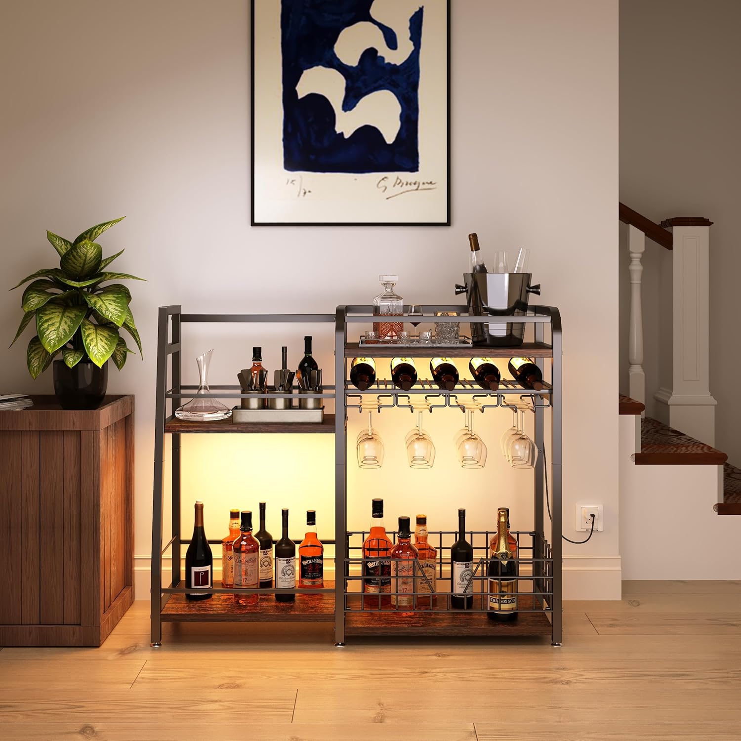 Modern Wine Rack with LED Lights 4 Rows