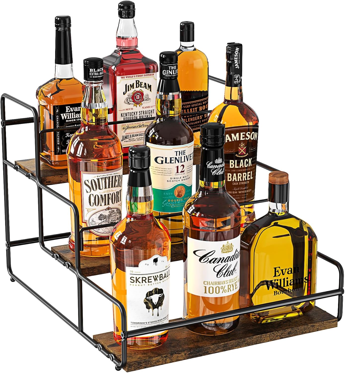 Nuovoware 3-Tier Liquor Display Shelf with Wooden Base
