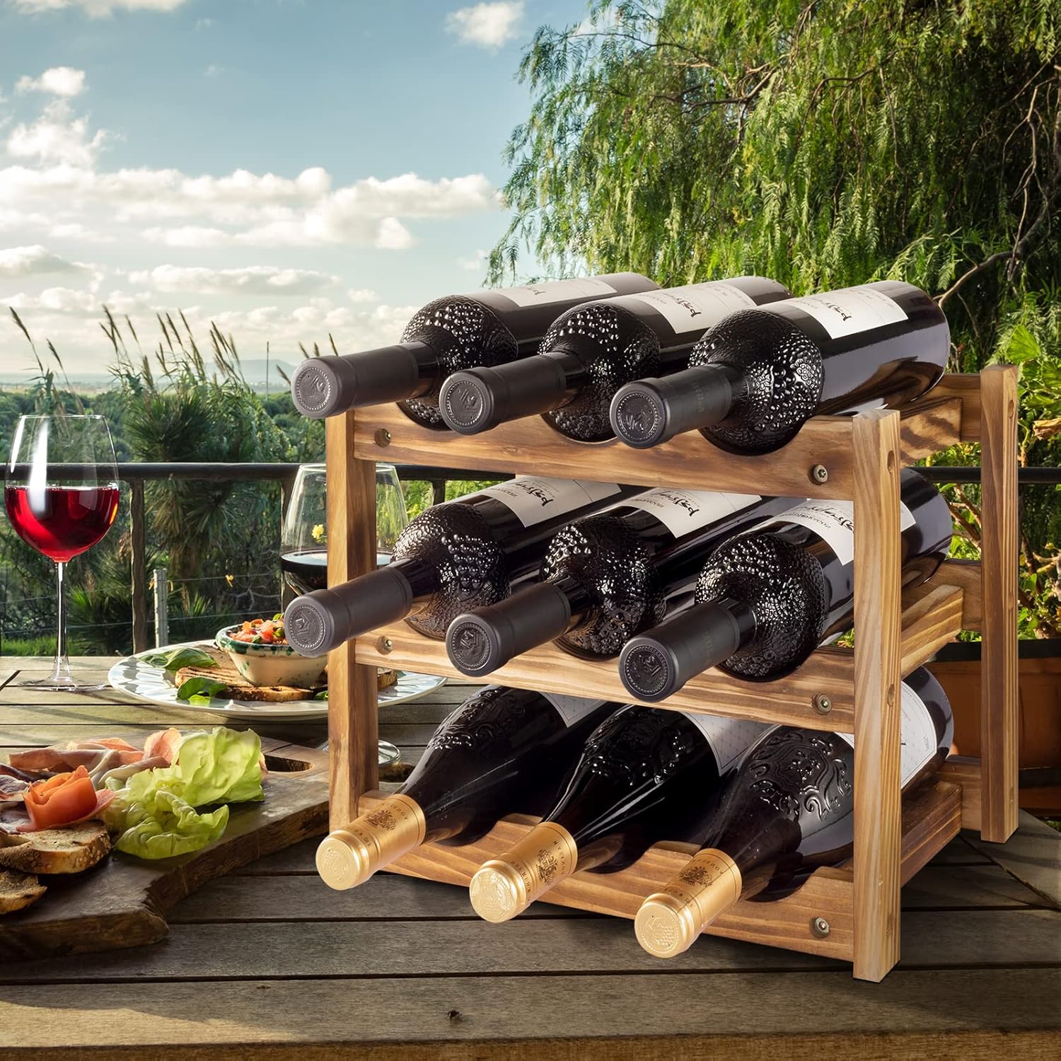 Niep 3-Tier Freestanding Wine Rack for 9 Bottles