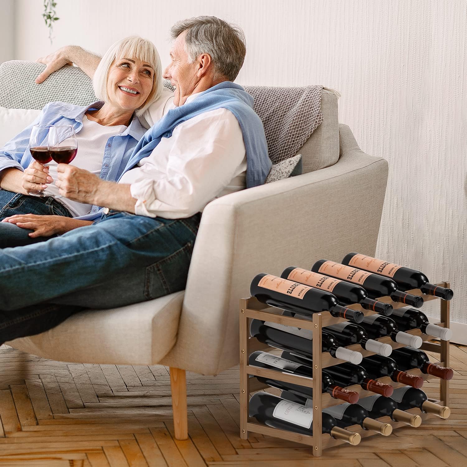 Ruichang 4-Tier Bamboo Wine Rack - 16 Bottle Capacity