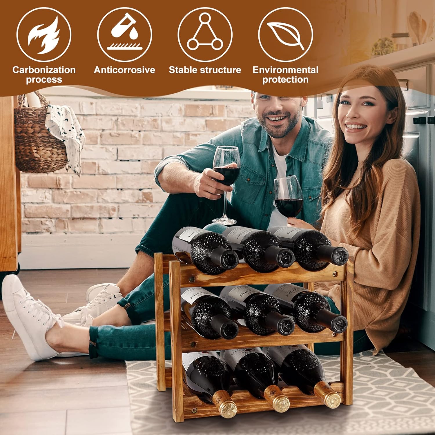 Niep 3-Tier Freestanding Wine Rack for 9 Bottles
