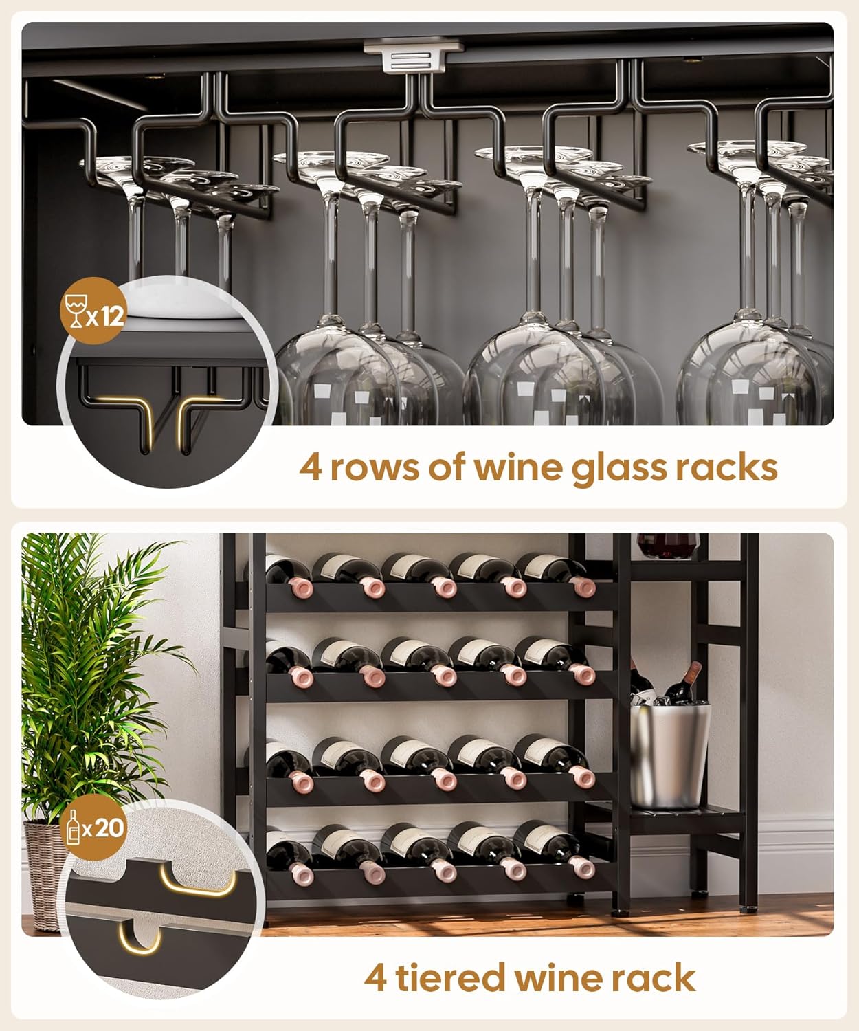 Cozivolife 4-Tier Freestanding Wine Cabinet Black