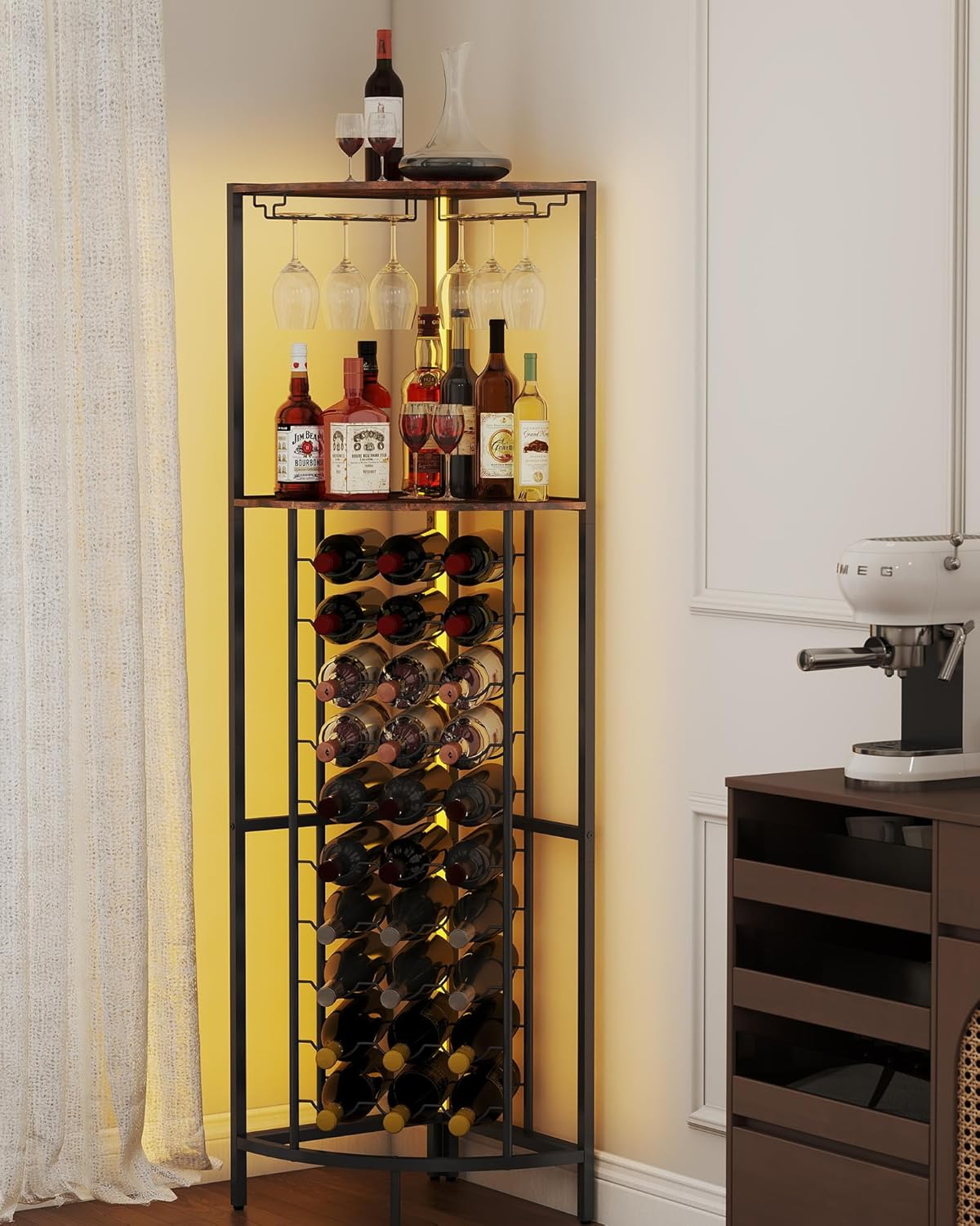 Baoz 30 Bottle Corner Wine Cabinet with LED Light