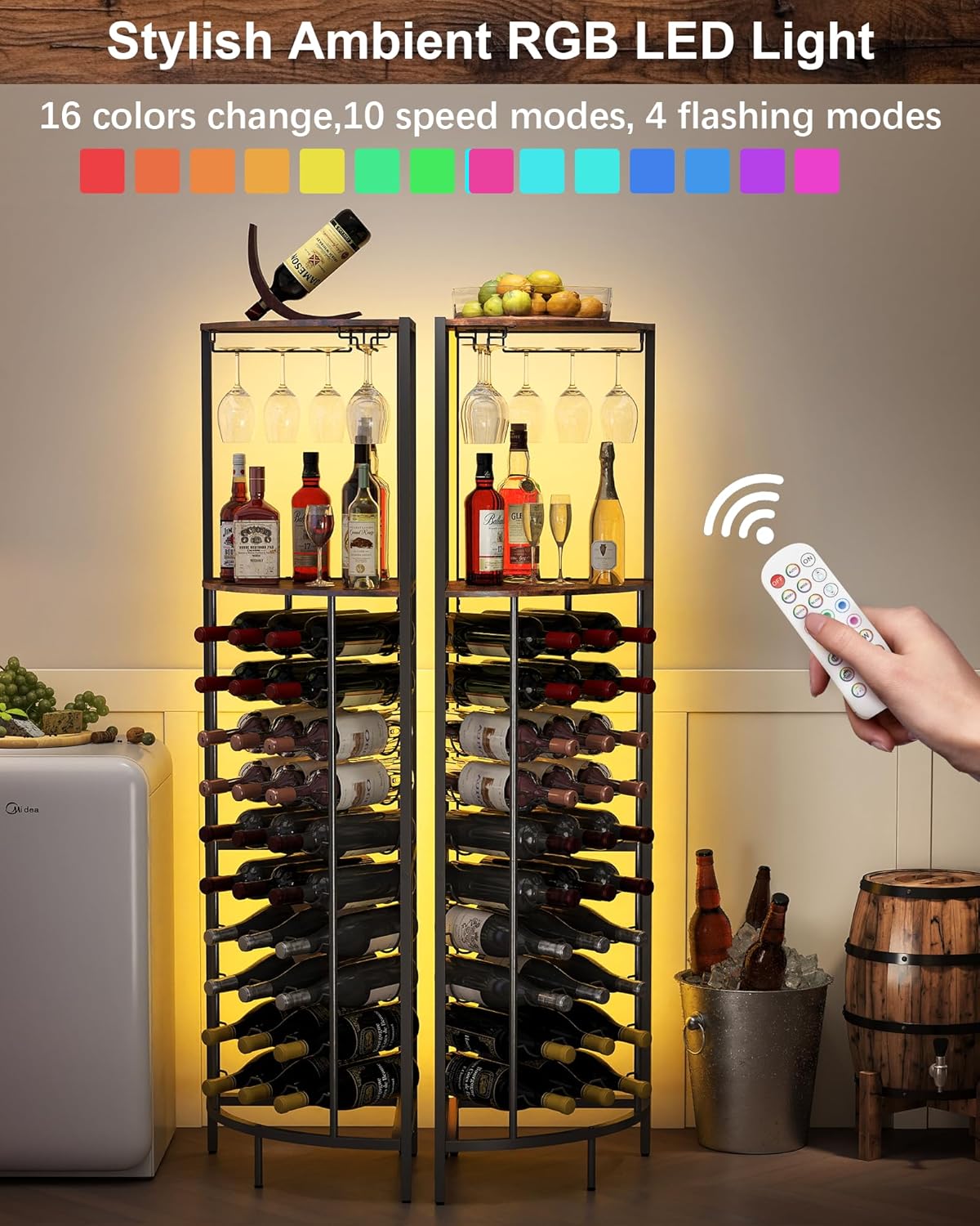 Baoz 30 Bottle Corner Wine Cabinet with LED Light