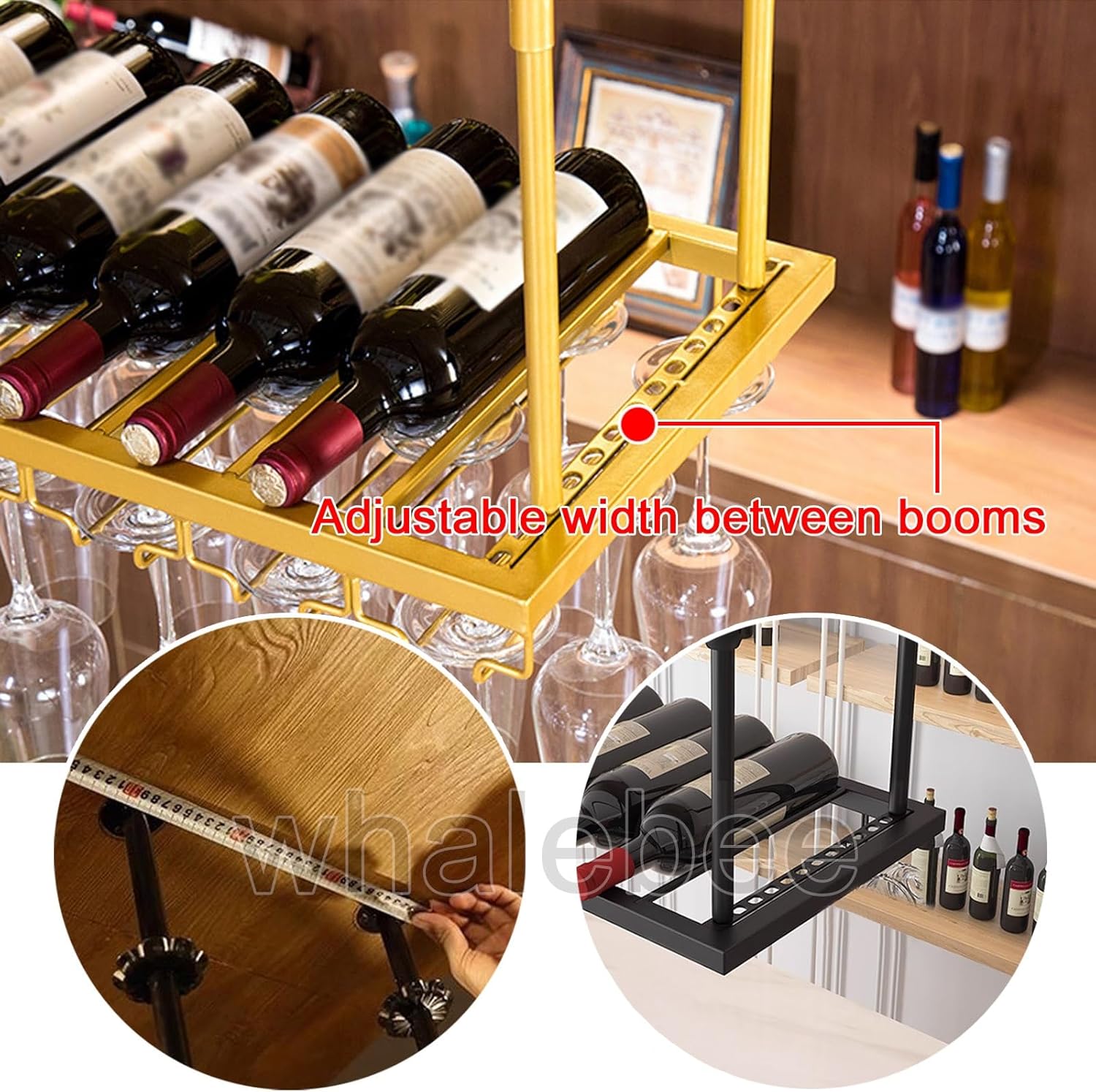 Whalebee Adjustable Wine Glass Holder Metal Rack