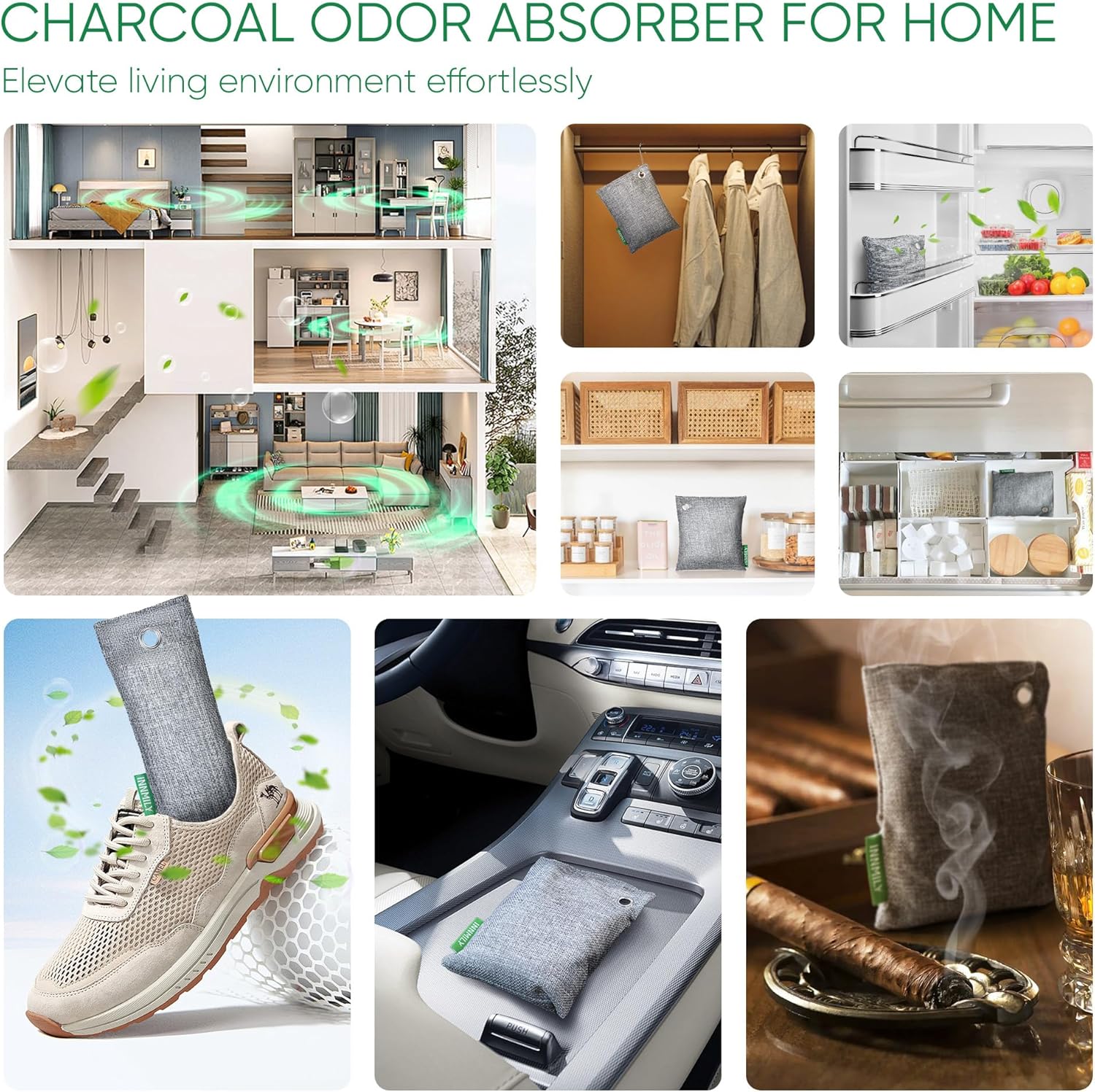 Innmily Activated Charcoal Odor Absorber 10 Pack with Hooks