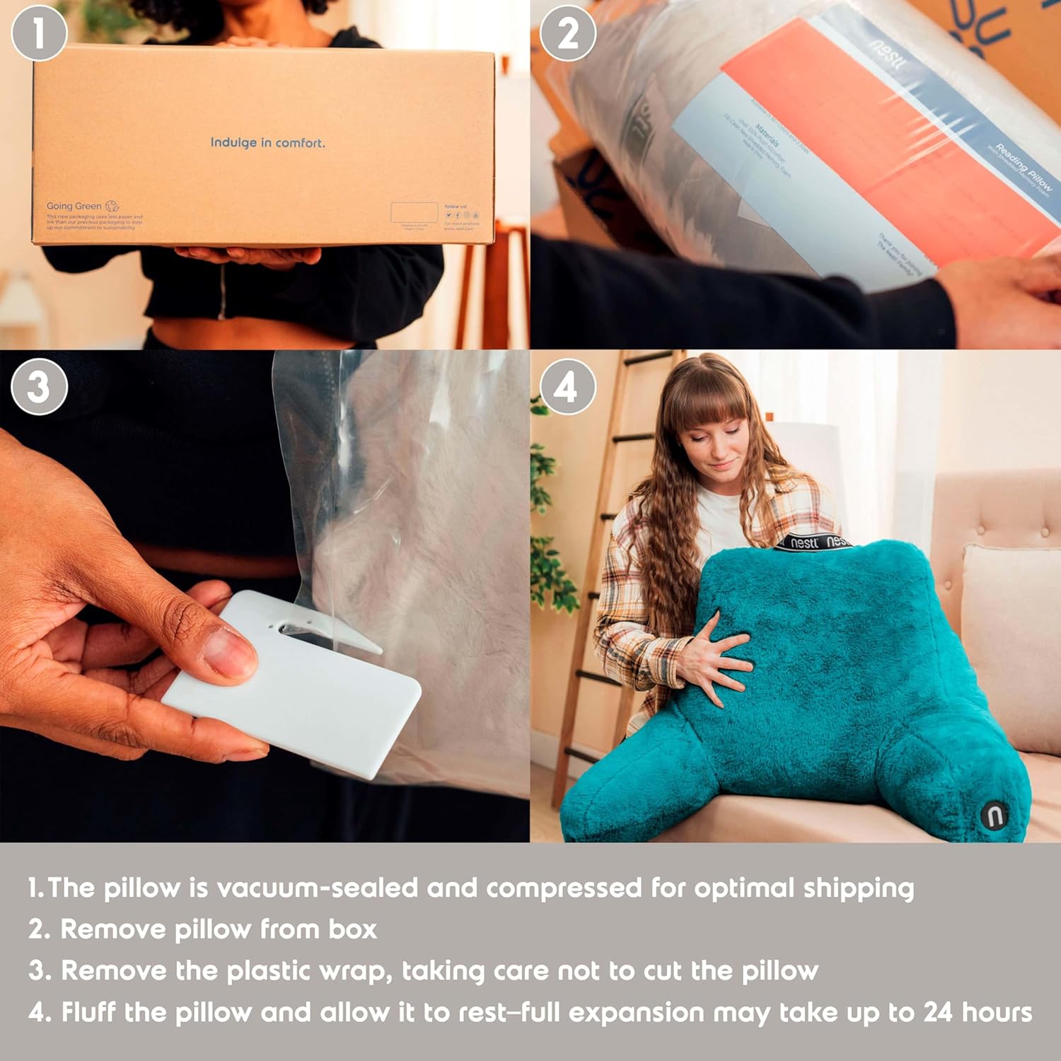Nestl Teal Faux Fur Reading Pillow with Lap Desk
