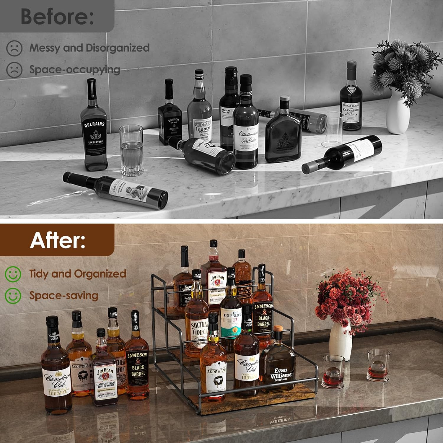 Nuovoware 3-Tier Liquor Display Shelf with Wooden Base