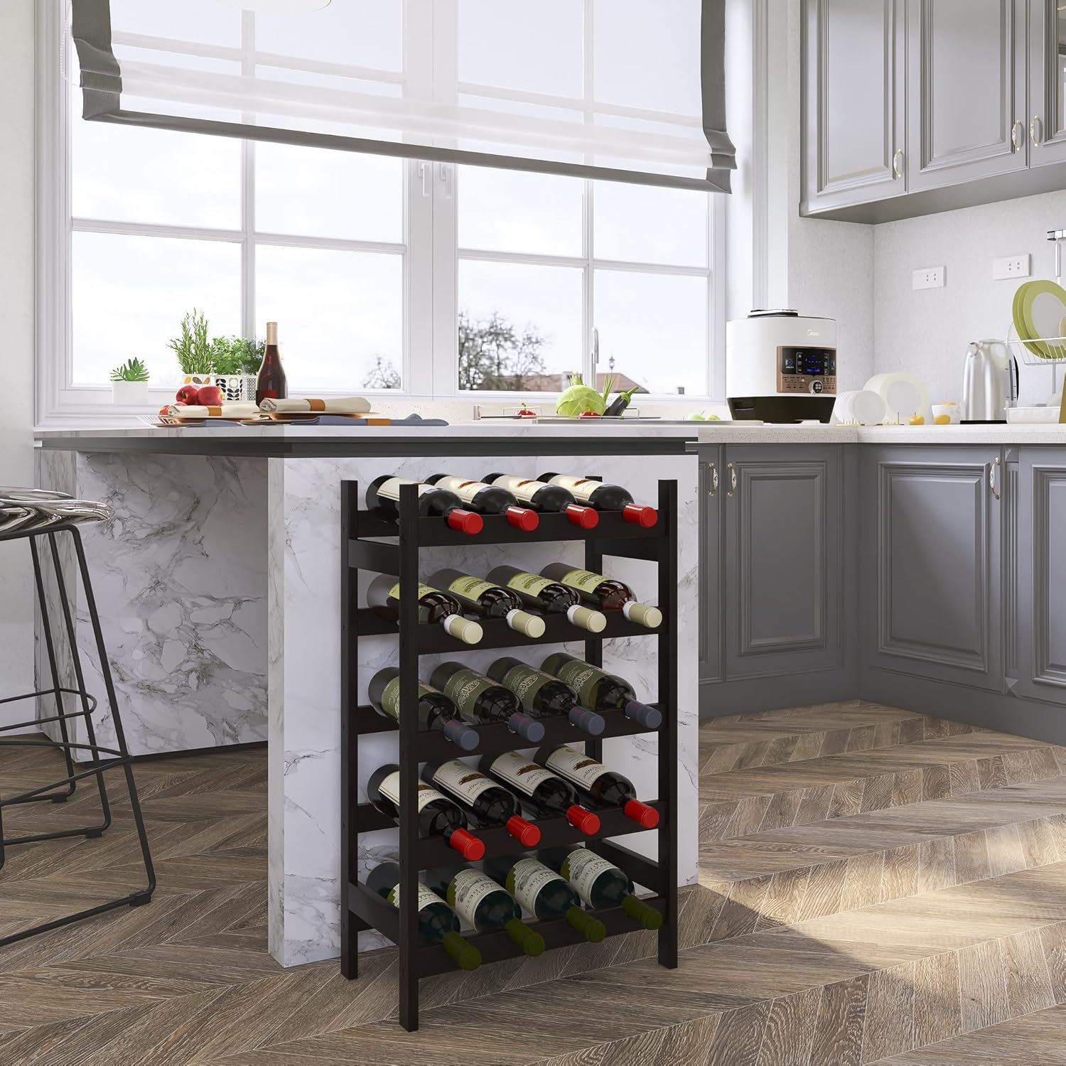 SMIBUY 28 Bottles 7-Tier Bamboo Wine Rack with Table Top