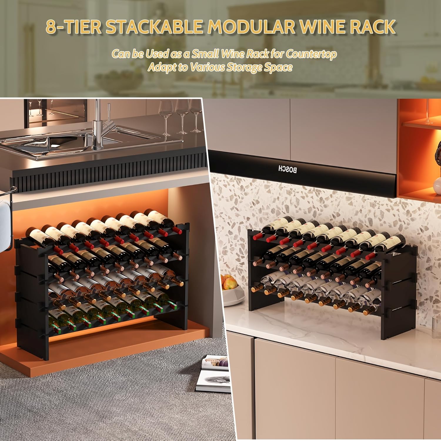 Bamboo 8-Tier Freestanding Wine Rack with Metal Deer Stopper