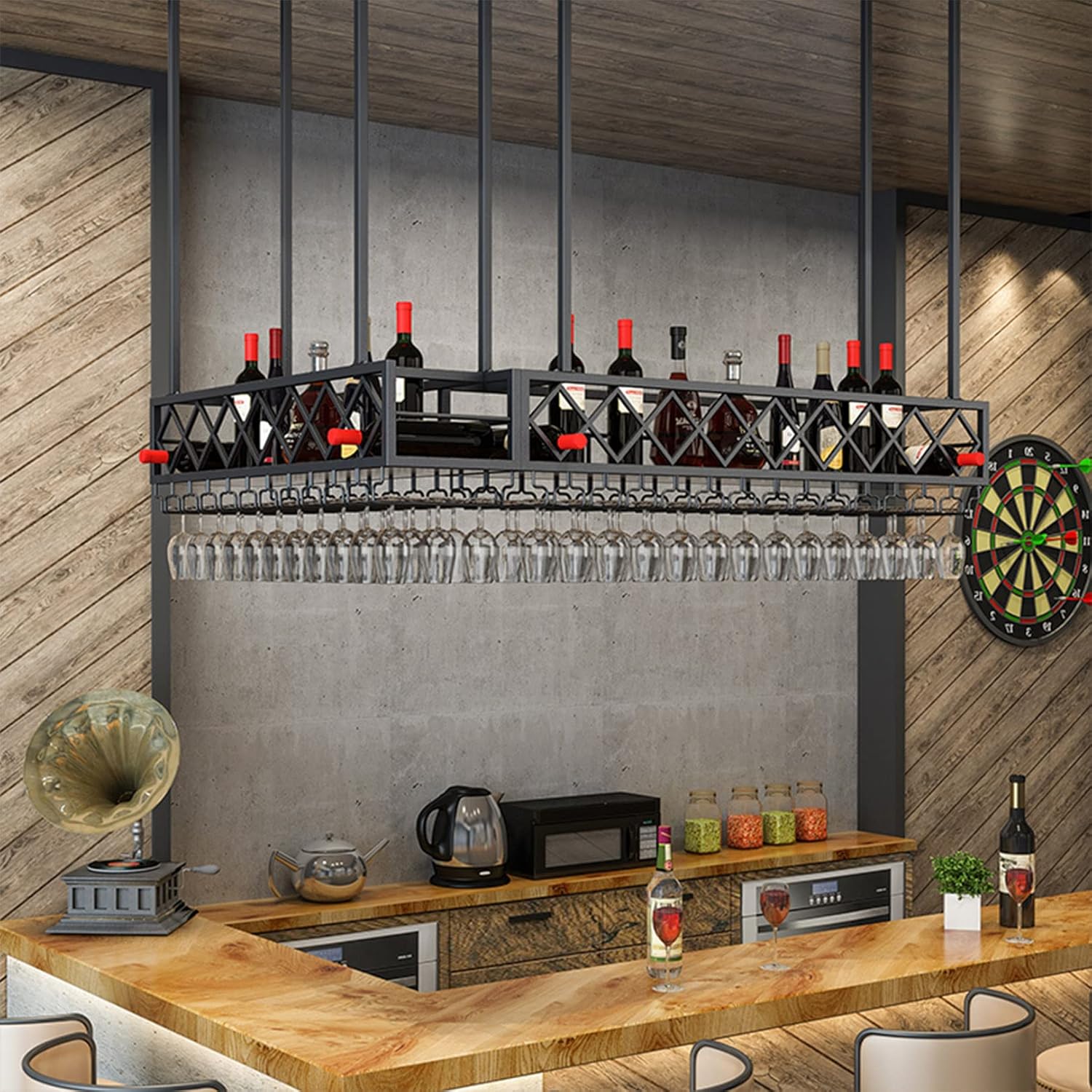 GOODBZ 2-in-1 Ceiling Wine Rack with Hooks