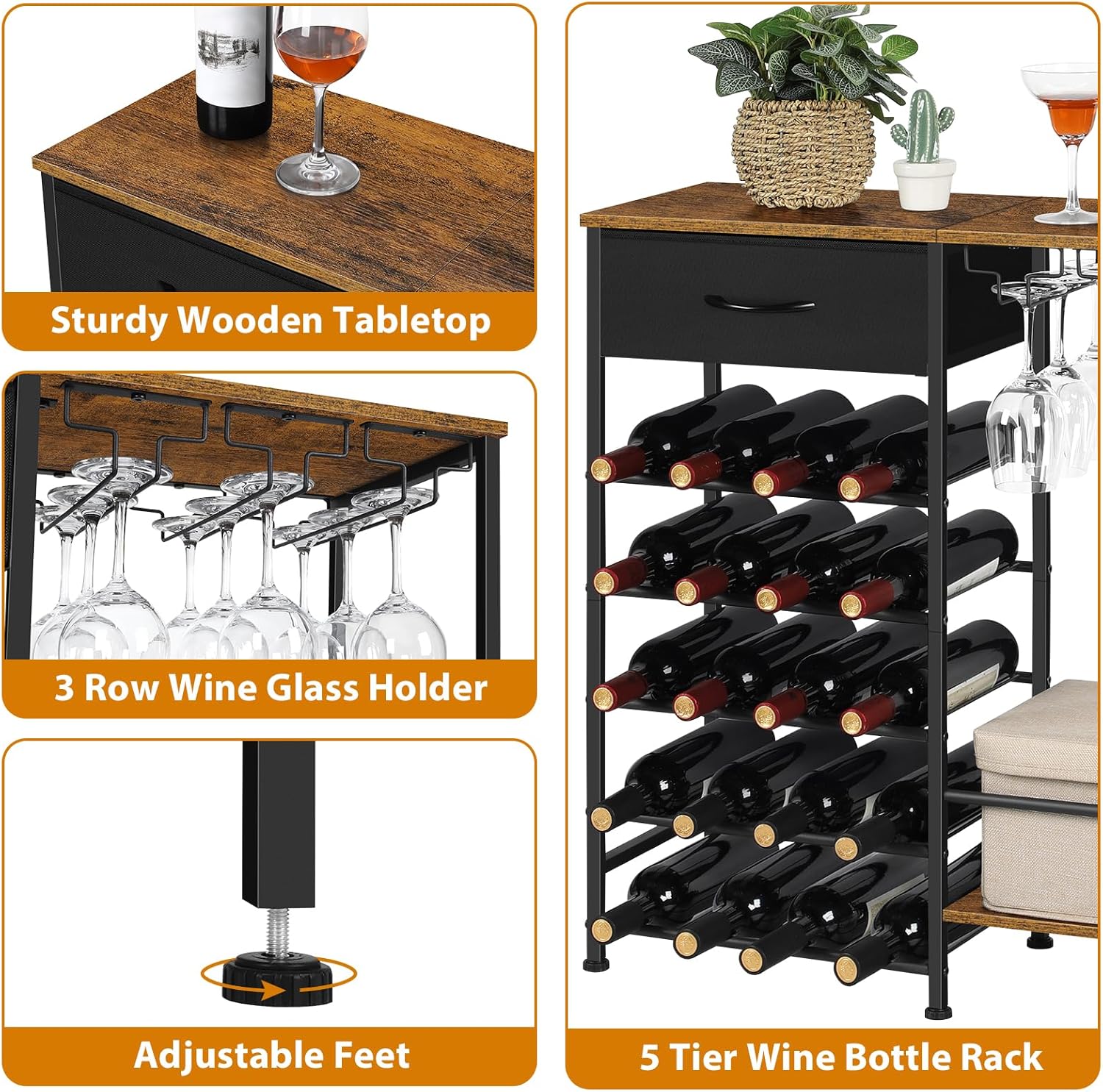 OYEAL 5 Tier Freestanding Wine Rack with Storage