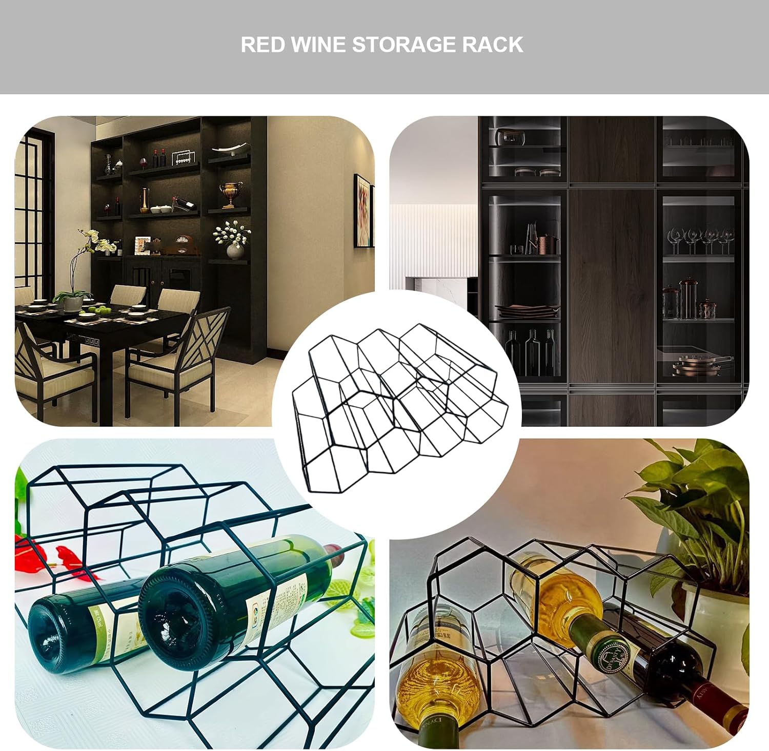 Awakentti Freestanding Wine Rack 7 Bottles Black Glass 1