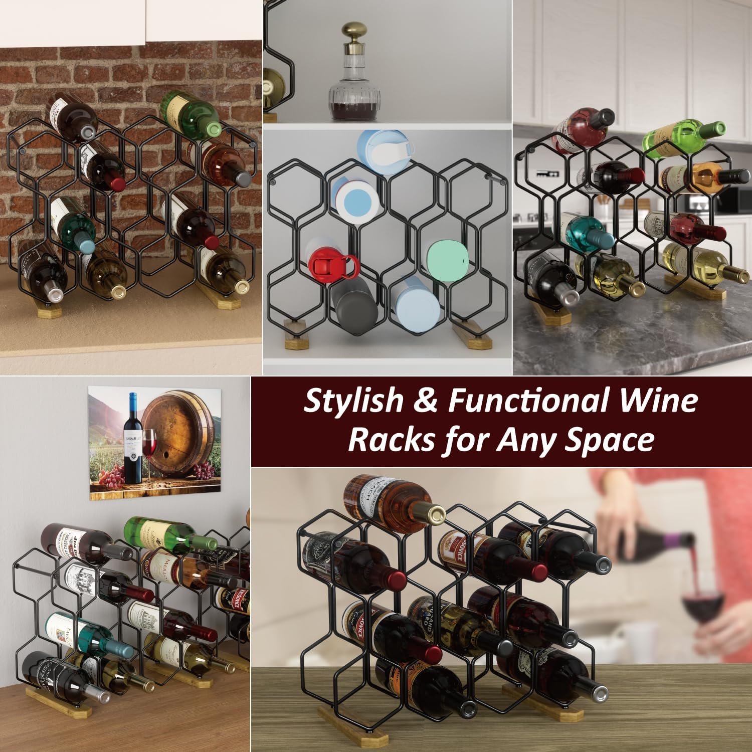 Buruis 14-Bottle Wine Rack with Acacia Base
