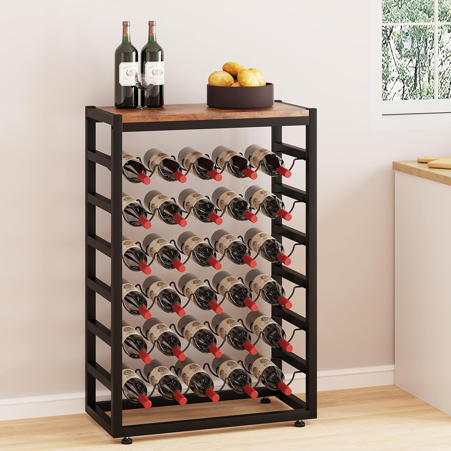 Dripex 30 Bottle Freestanding Wine Rack with Wooden Table Top