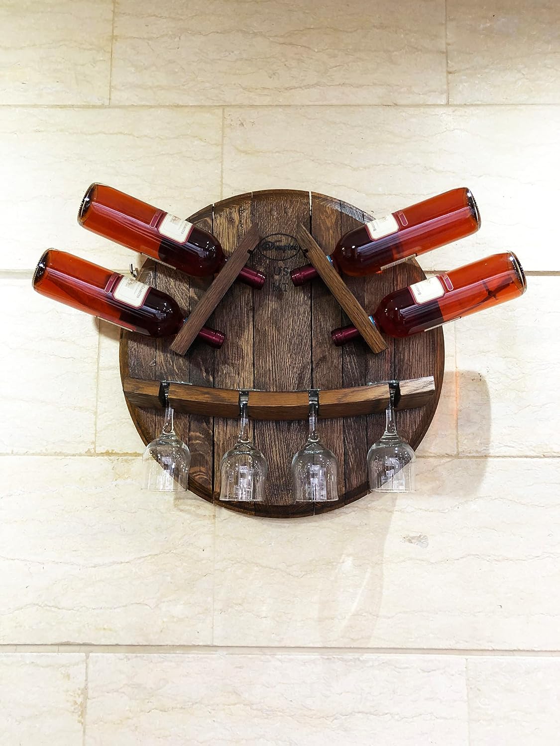Handmade Oak Wine Glass and Bottle Display