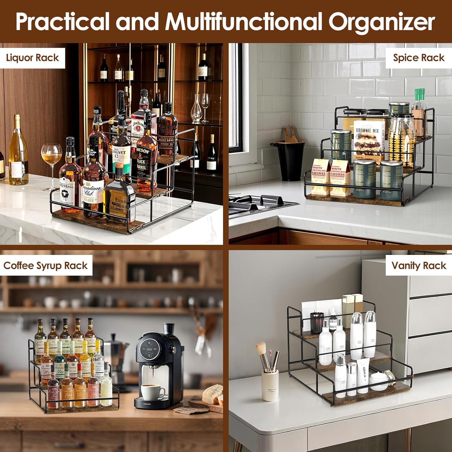 Nuovoware 3-Tier Liquor Display Shelf with Wooden Base