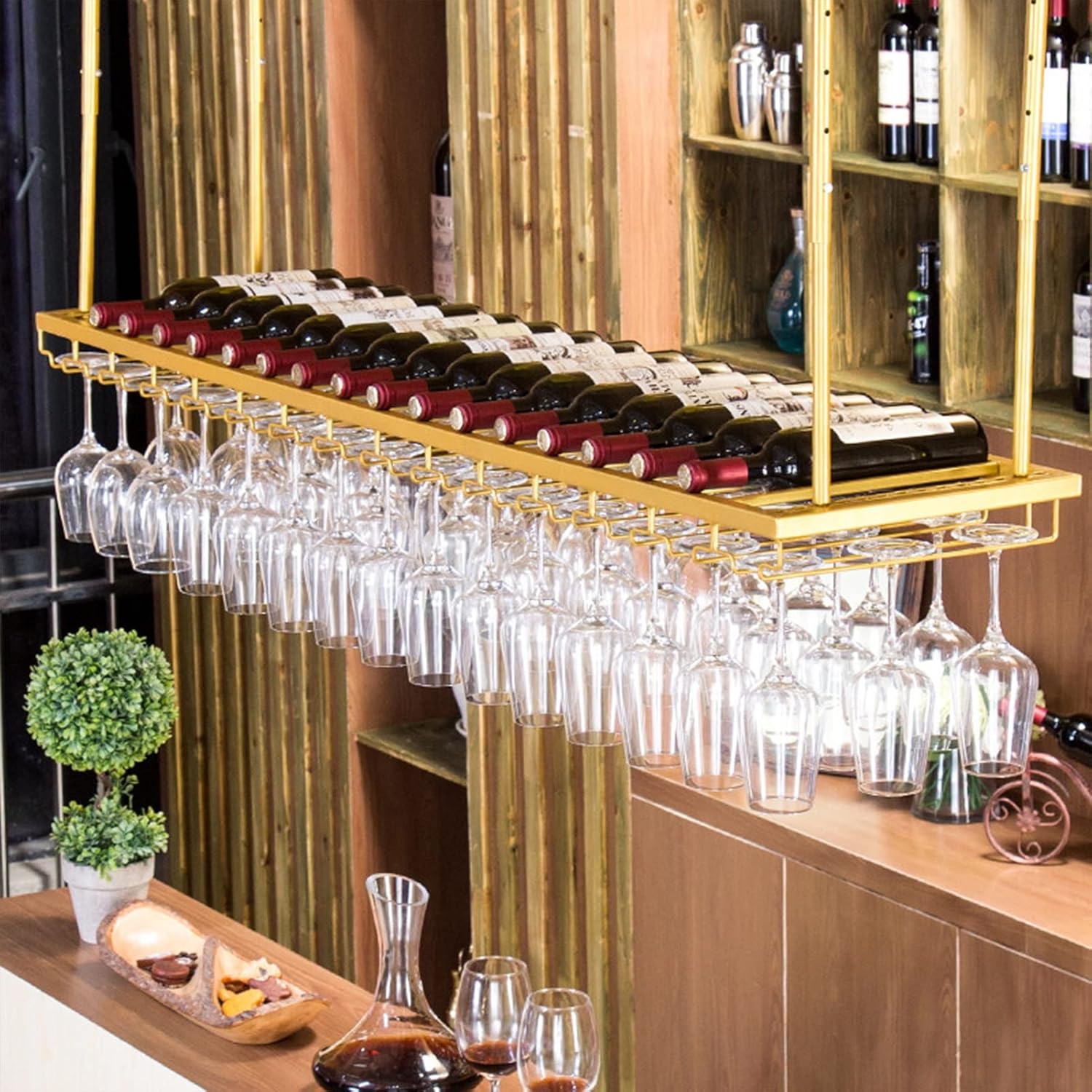 Suuim Adjustable Wine Glass Holder with Storage