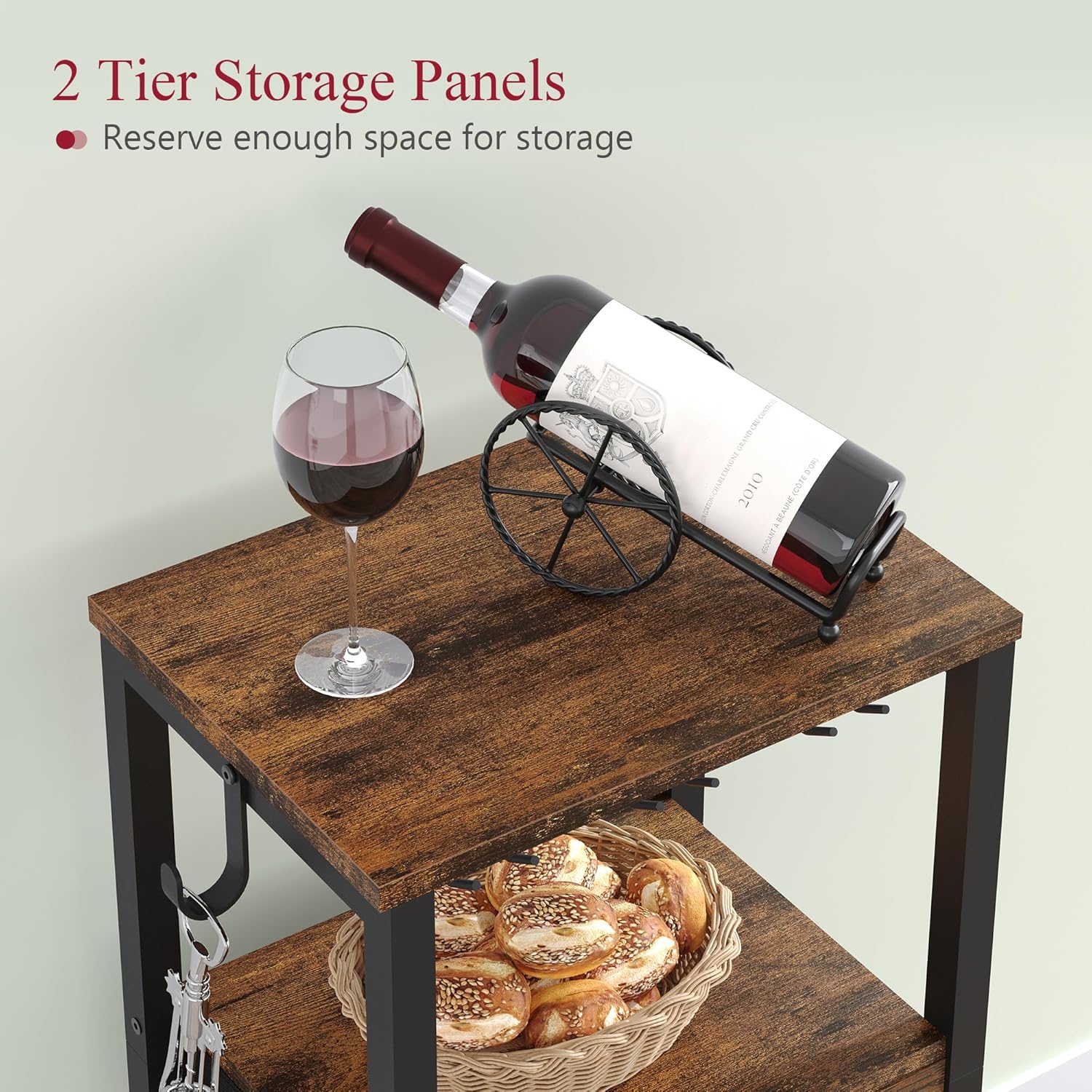 Tajsoon Freestanding 2-Tier Wine Rack with Drawer and Hook