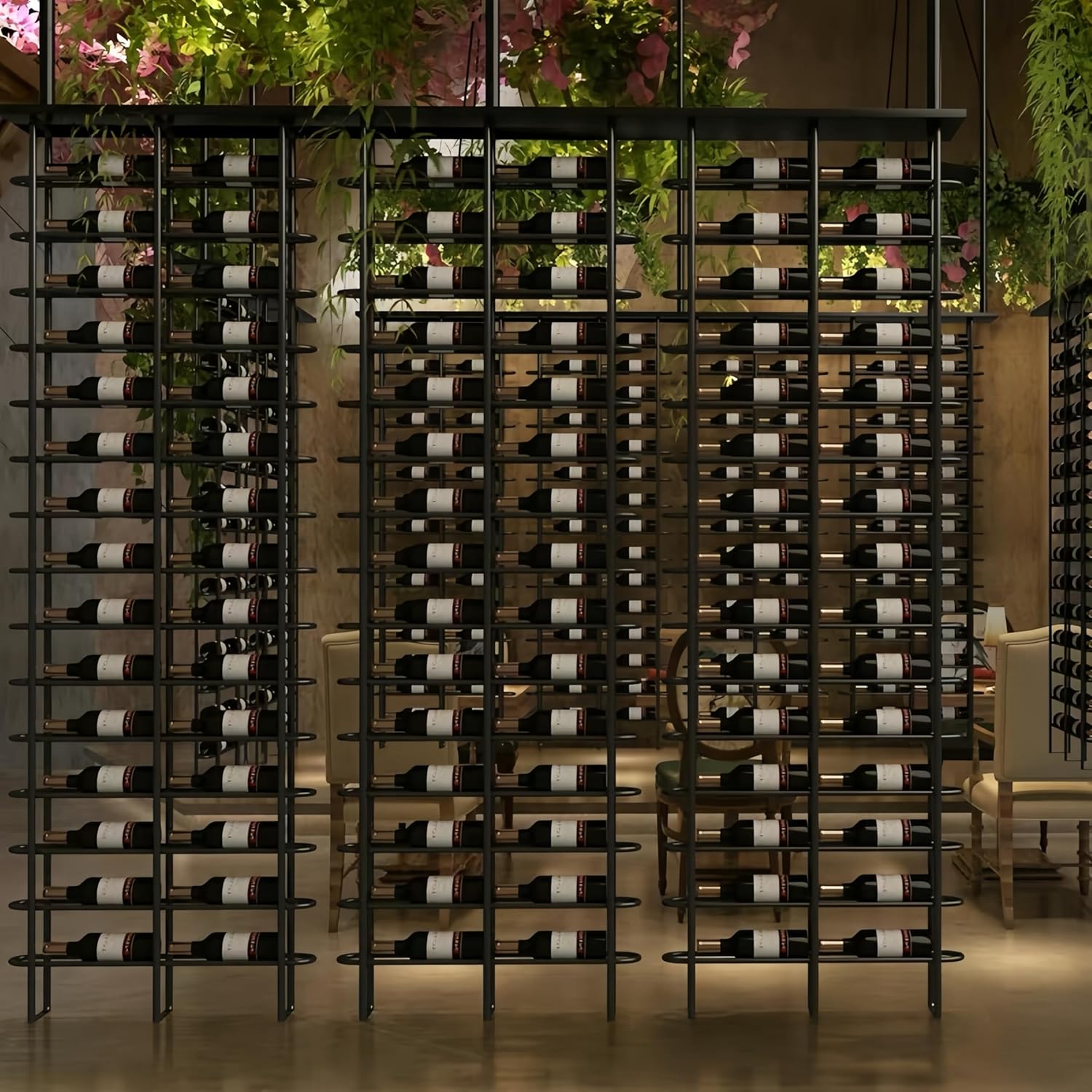 75-Bottle Vertical Wall Wine Rack Black Metal