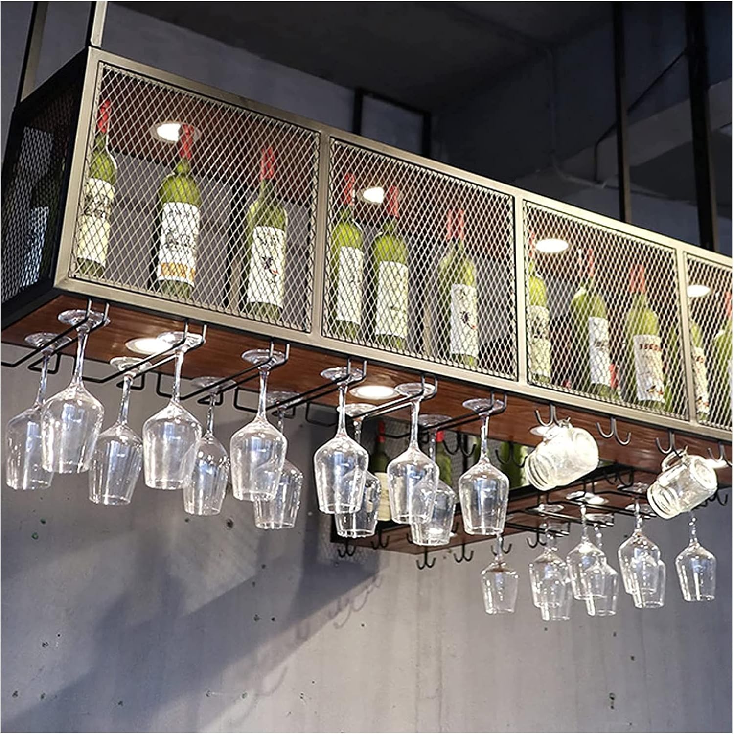 ALDEPO Wall-Mounted Wine Rack with Rustic Iron Design