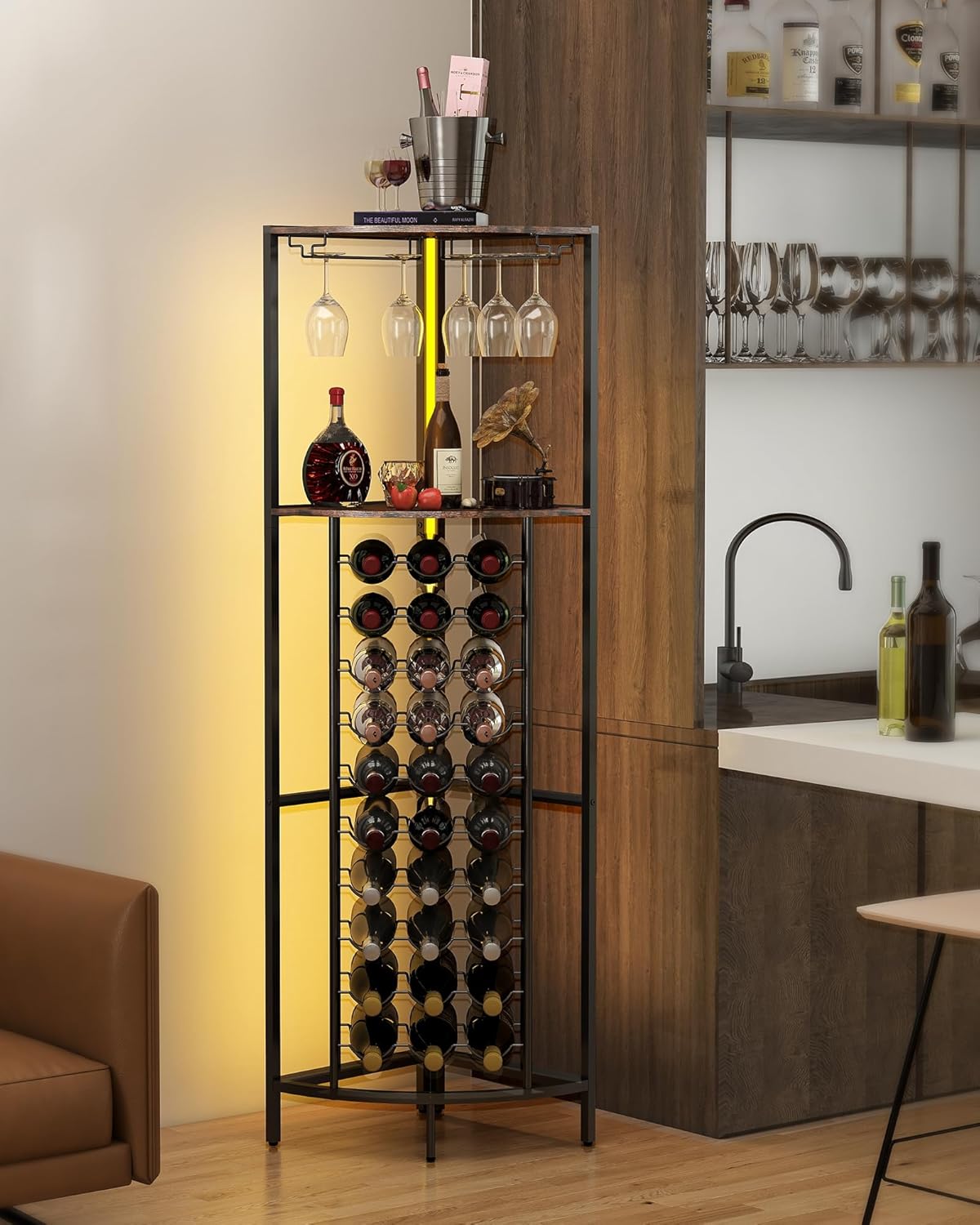 Baoz 30 Bottle Corner Wine Cabinet with LED Light