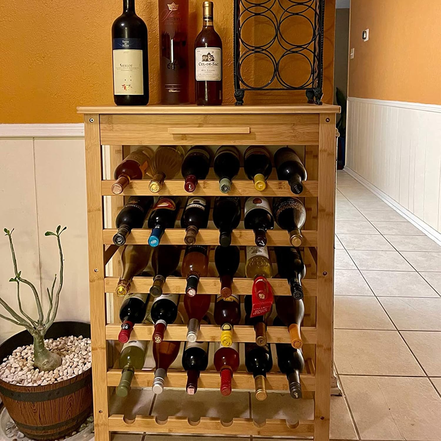 Kinlife Bamboo 6-Tier Wine Rack with Drawer