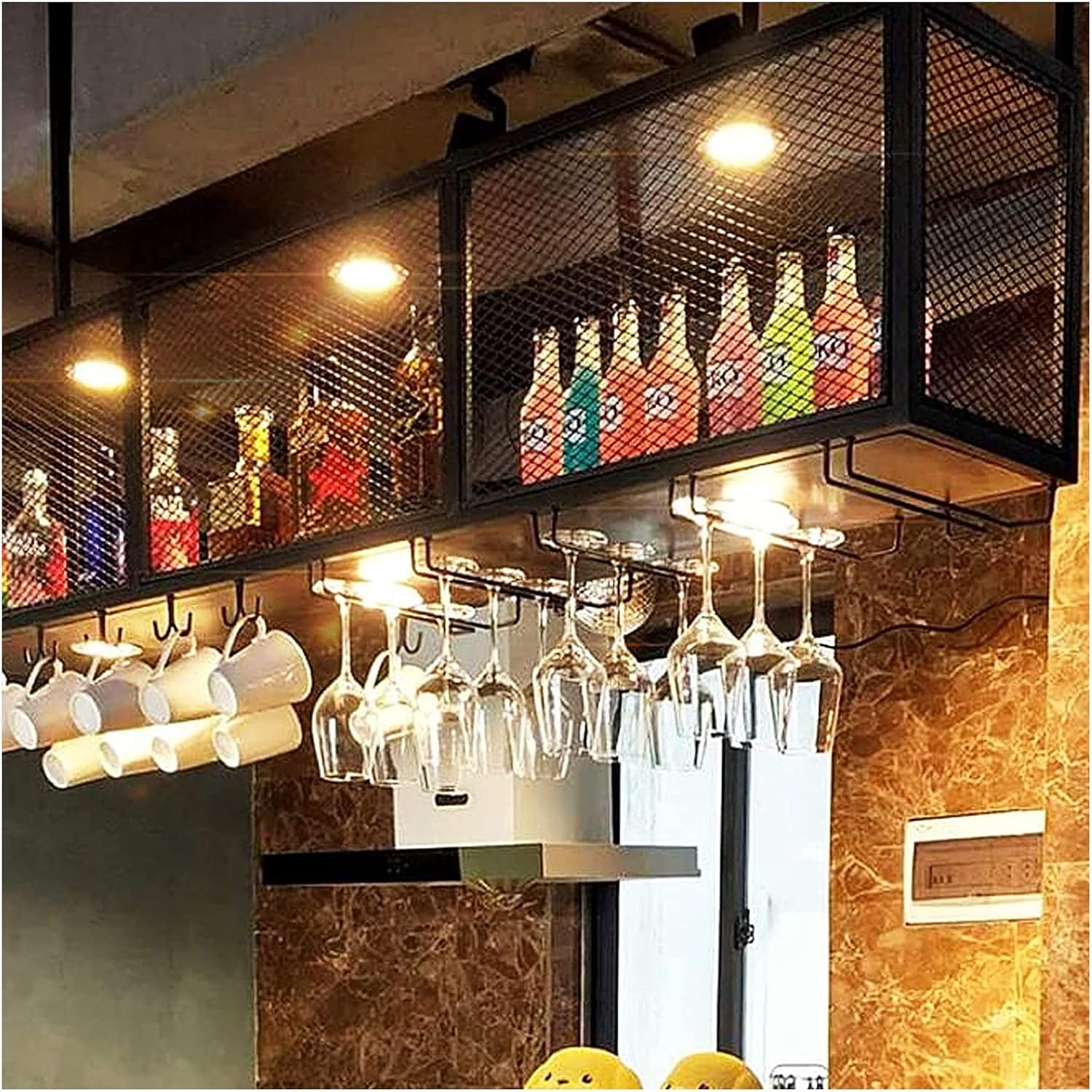 ALDEPO Wall-Mounted Wine Rack with Rustic Iron Design