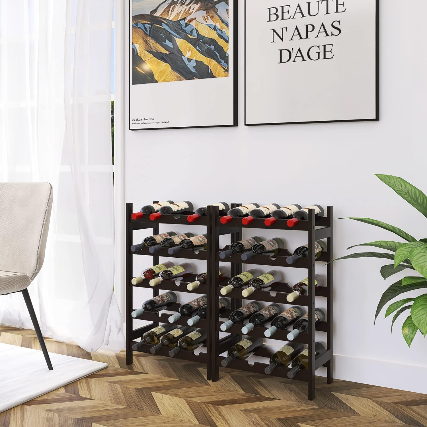 SMIBUY 28 Bottles 7-Tier Bamboo Wine Rack with Table Top