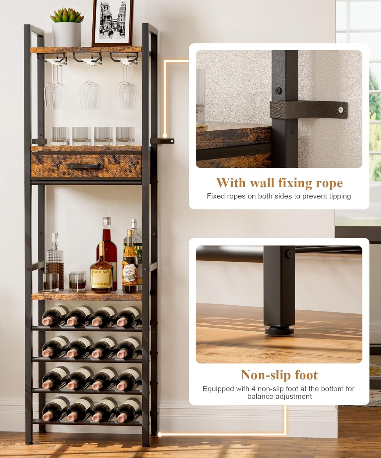 Vilaxing Freestanding Wine Rack with Storage Drawer