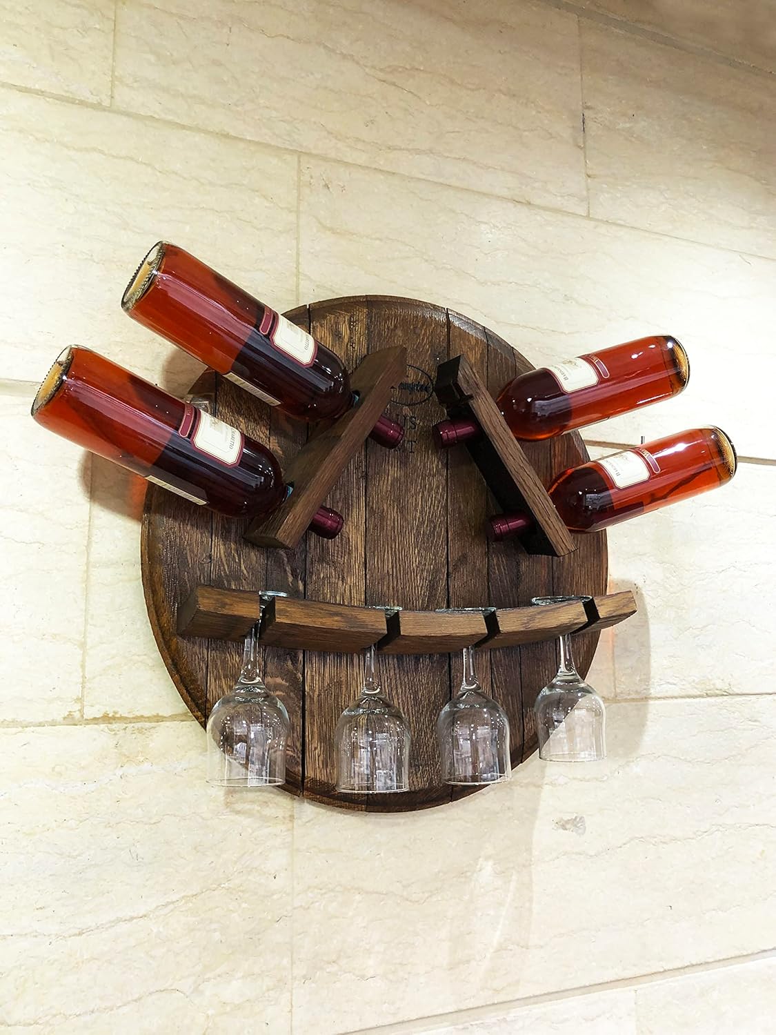 Handmade Oak Wine Glass and Bottle Display
